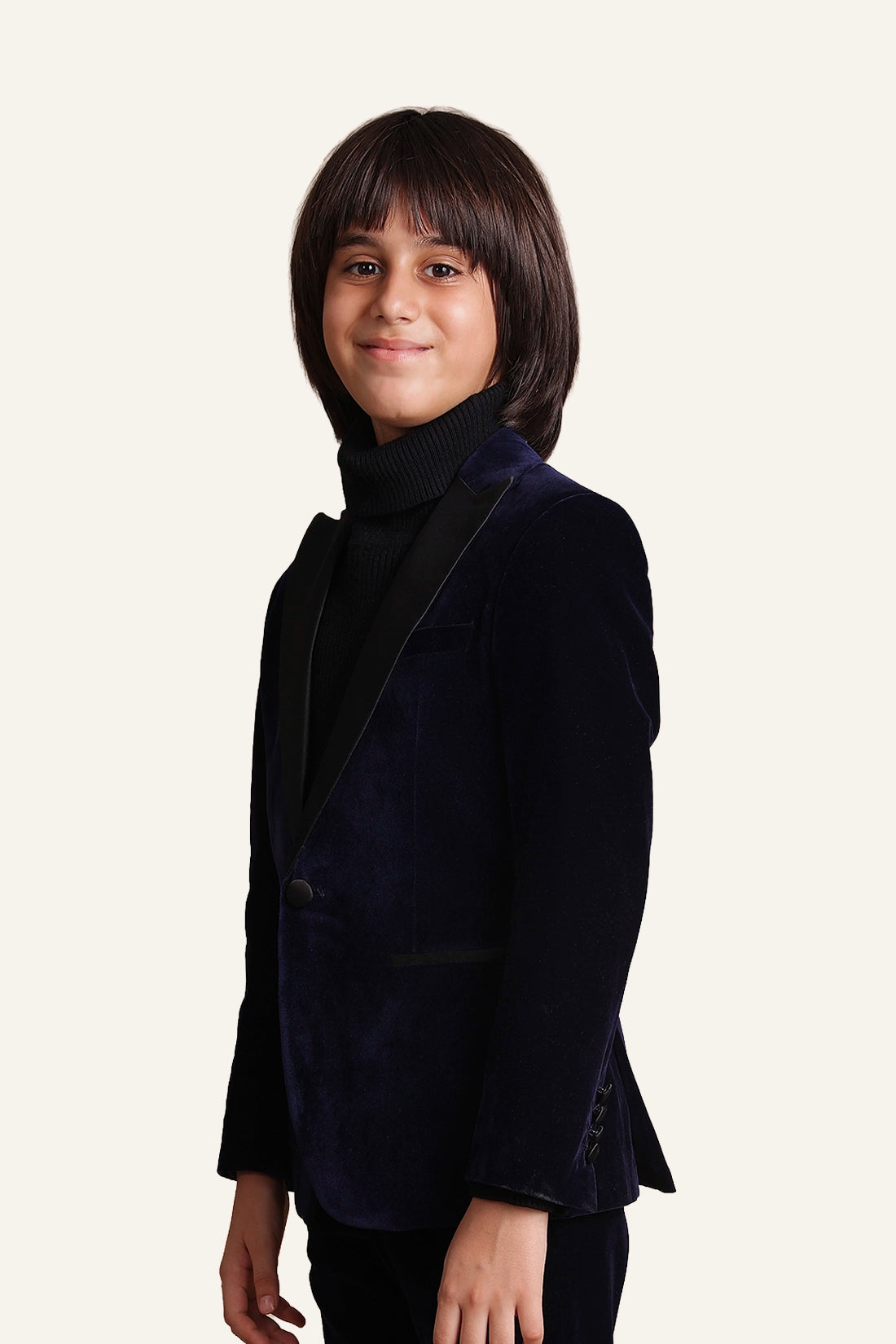 Boys Navy Blue Velvet 2 Piece Suit Set