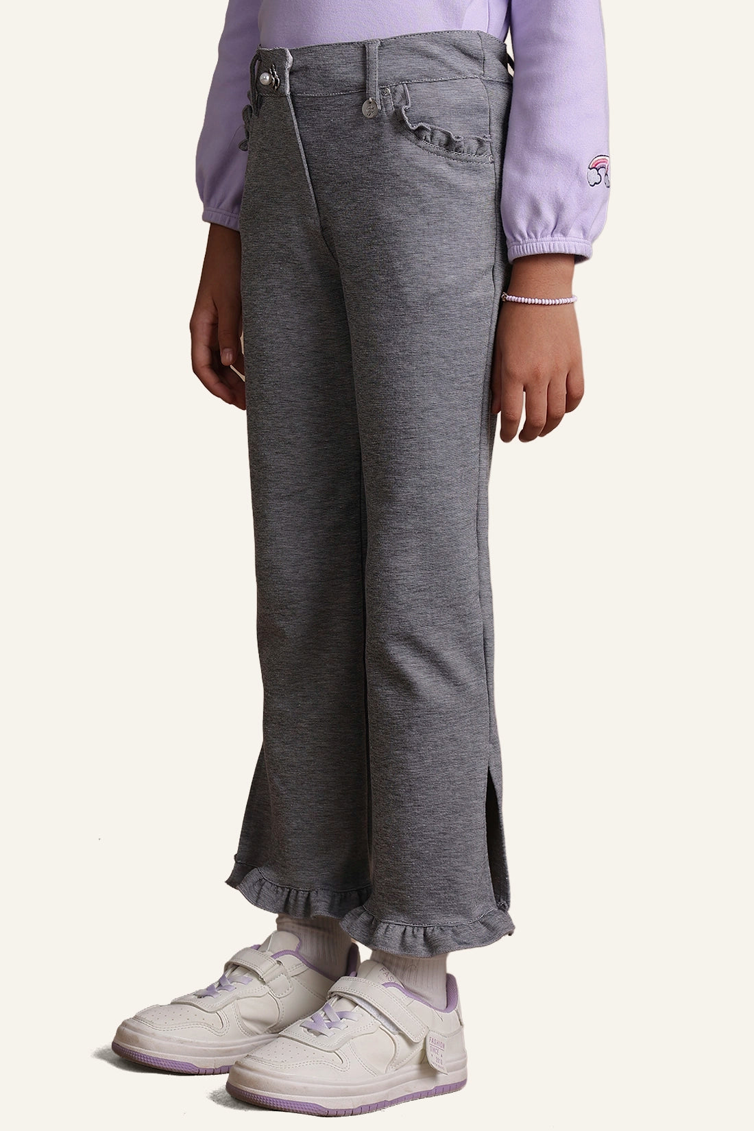 Girls Grey Frilled Trouser