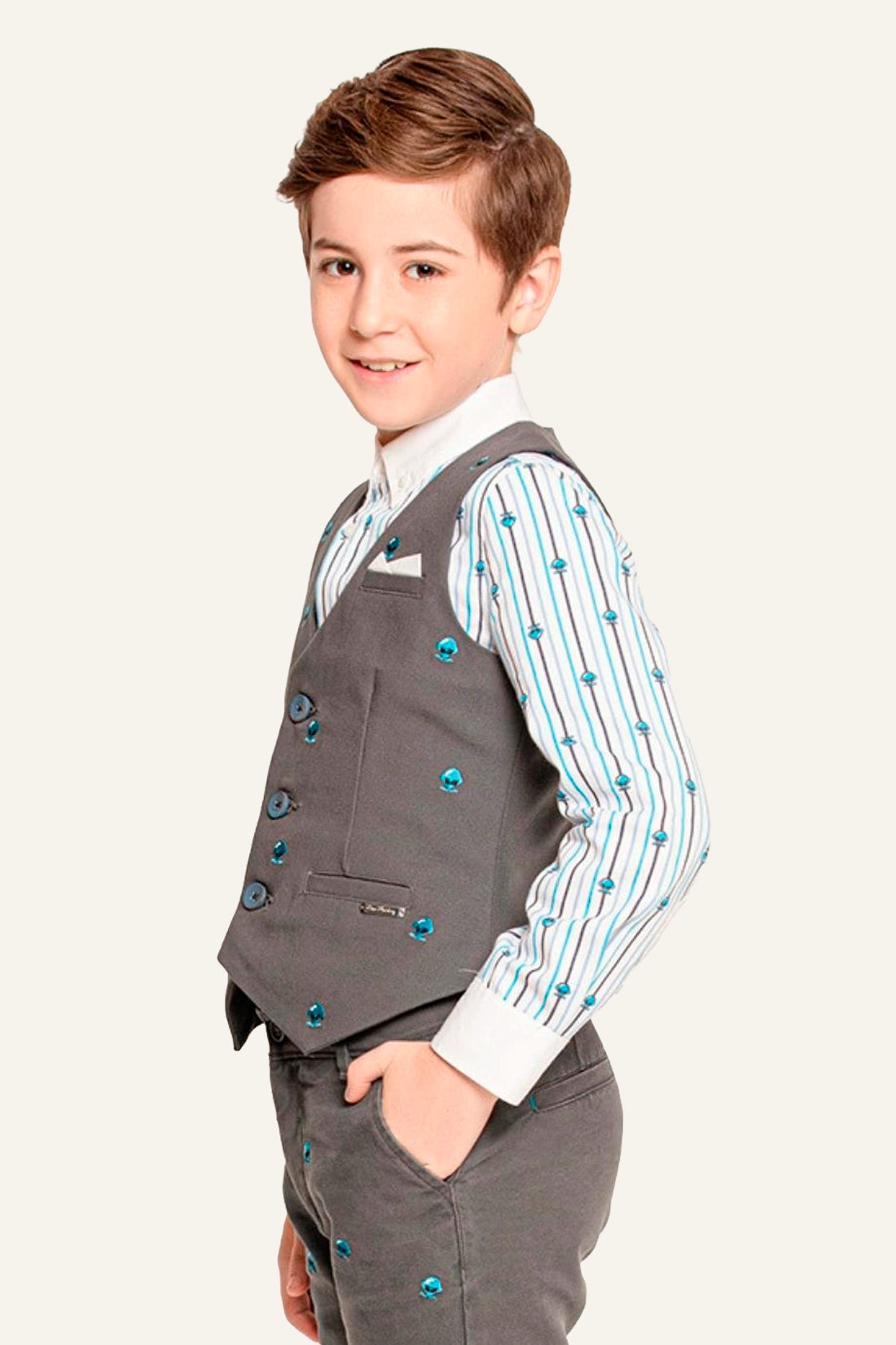 Boys Grey V-Neck Waist Coat