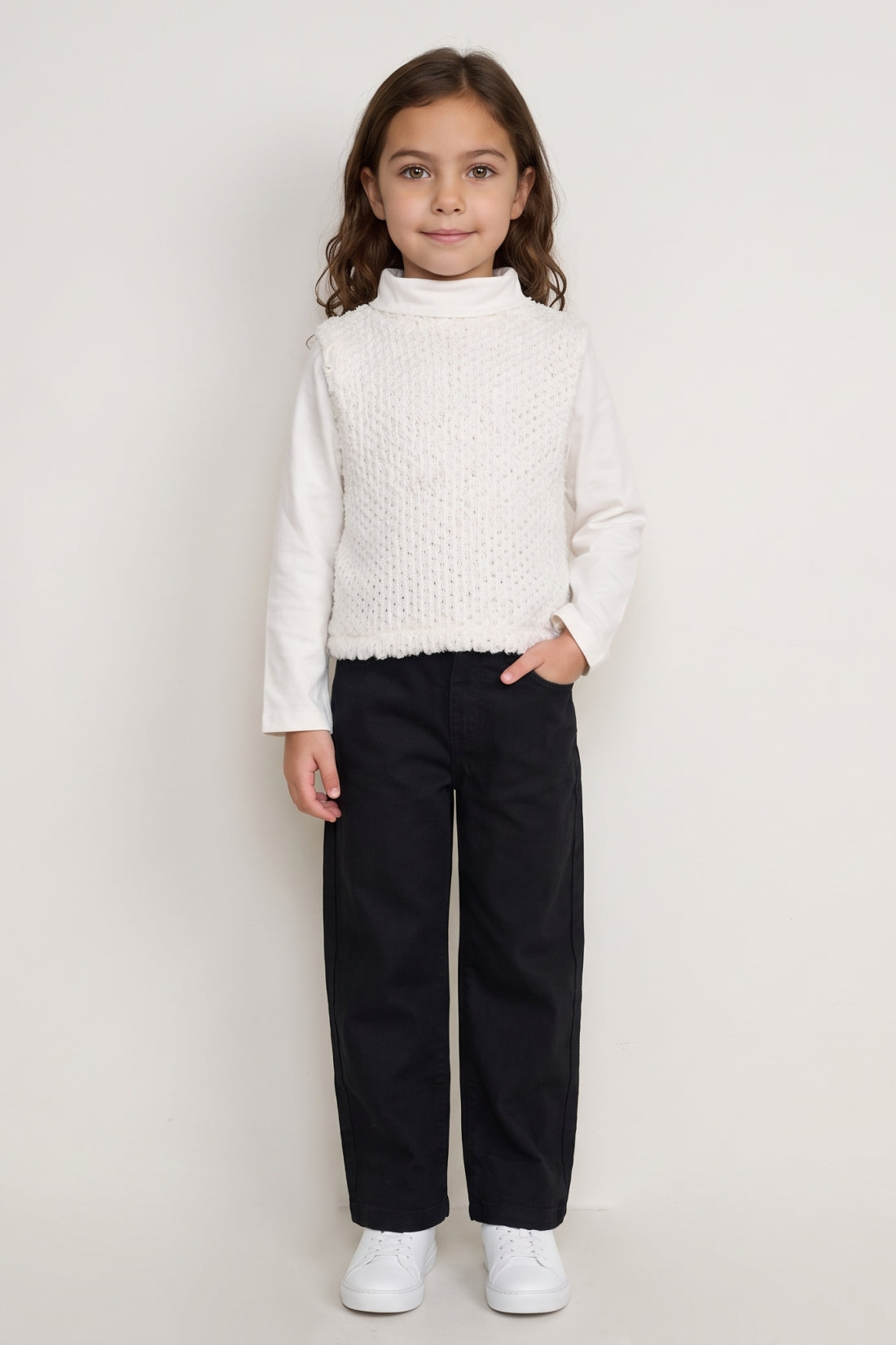 Girls Off White Soft Fur Knit Sweatshirt