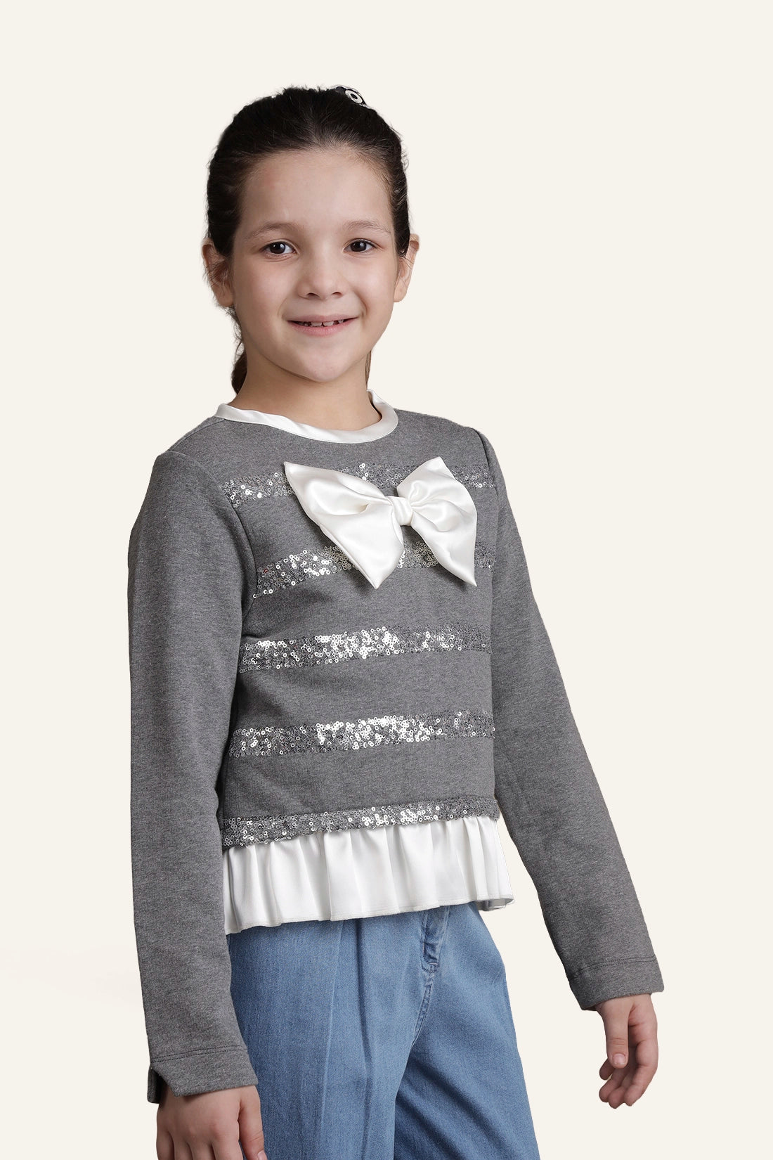 Girls Grey Stripes Top