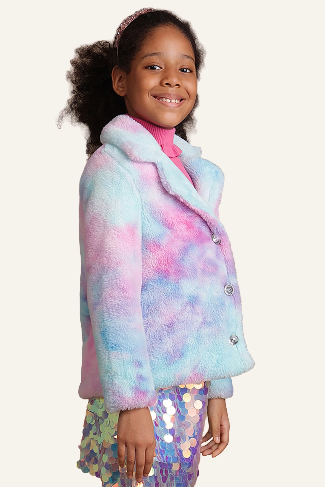 Girls Mulitcoloured Fur Overcoat