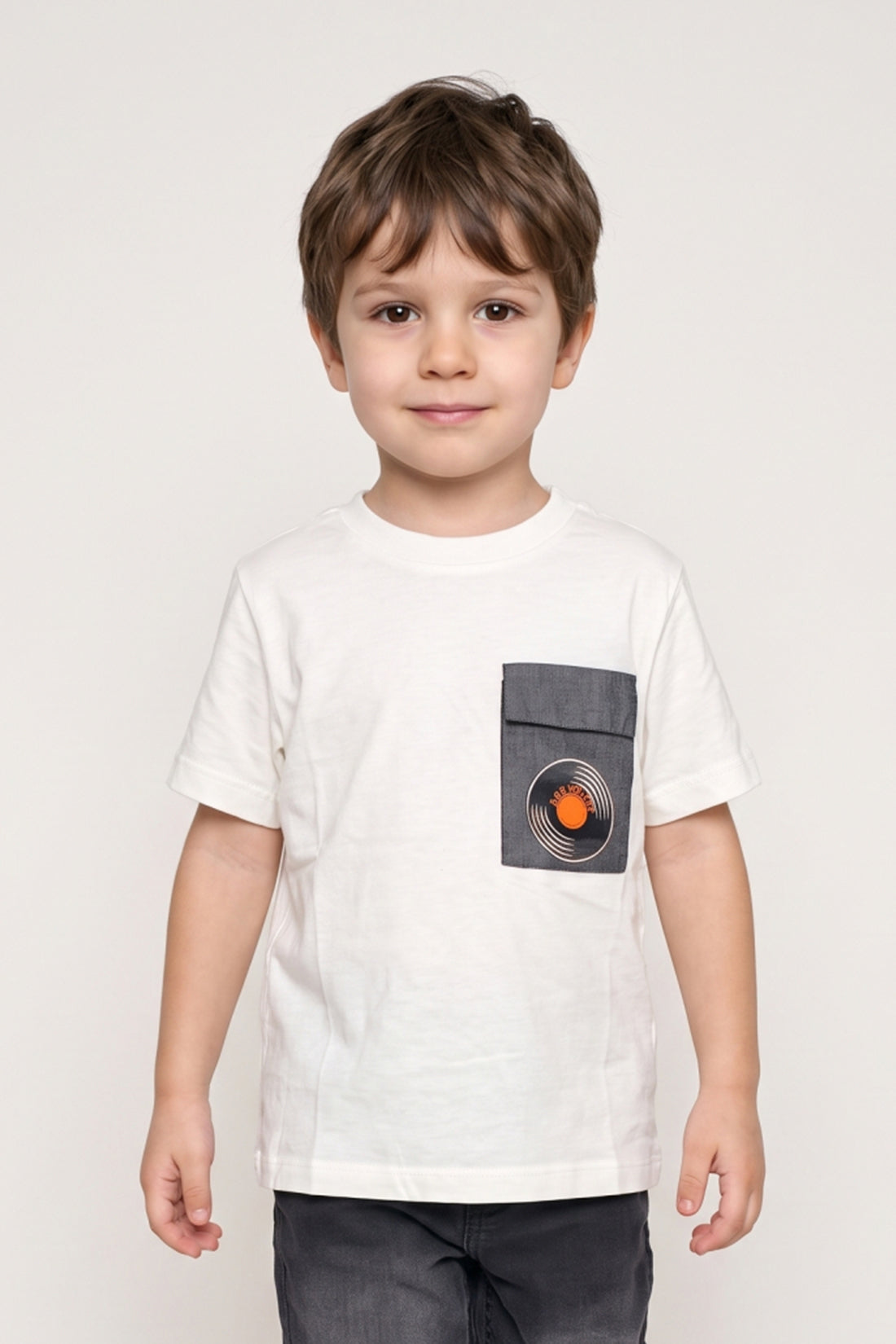 Boys White Modal Blend Printed Embellished T-Shirt