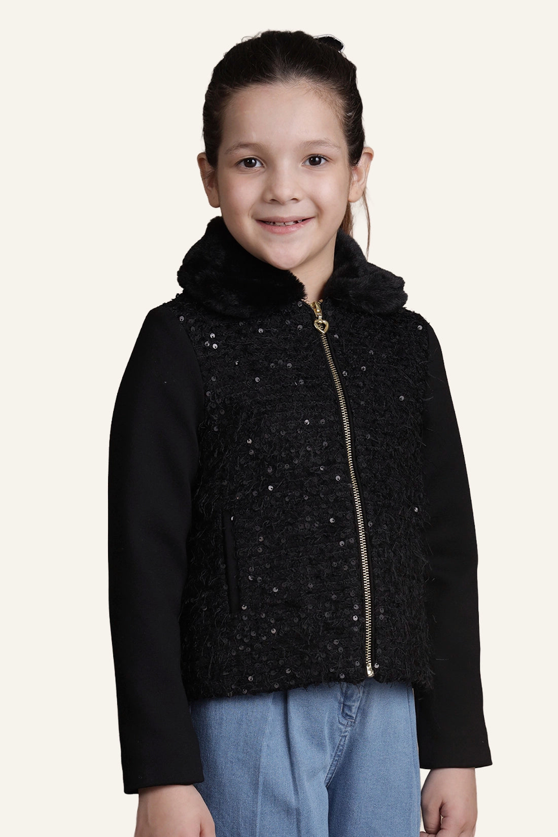 Girls Sequinned Black Jacket