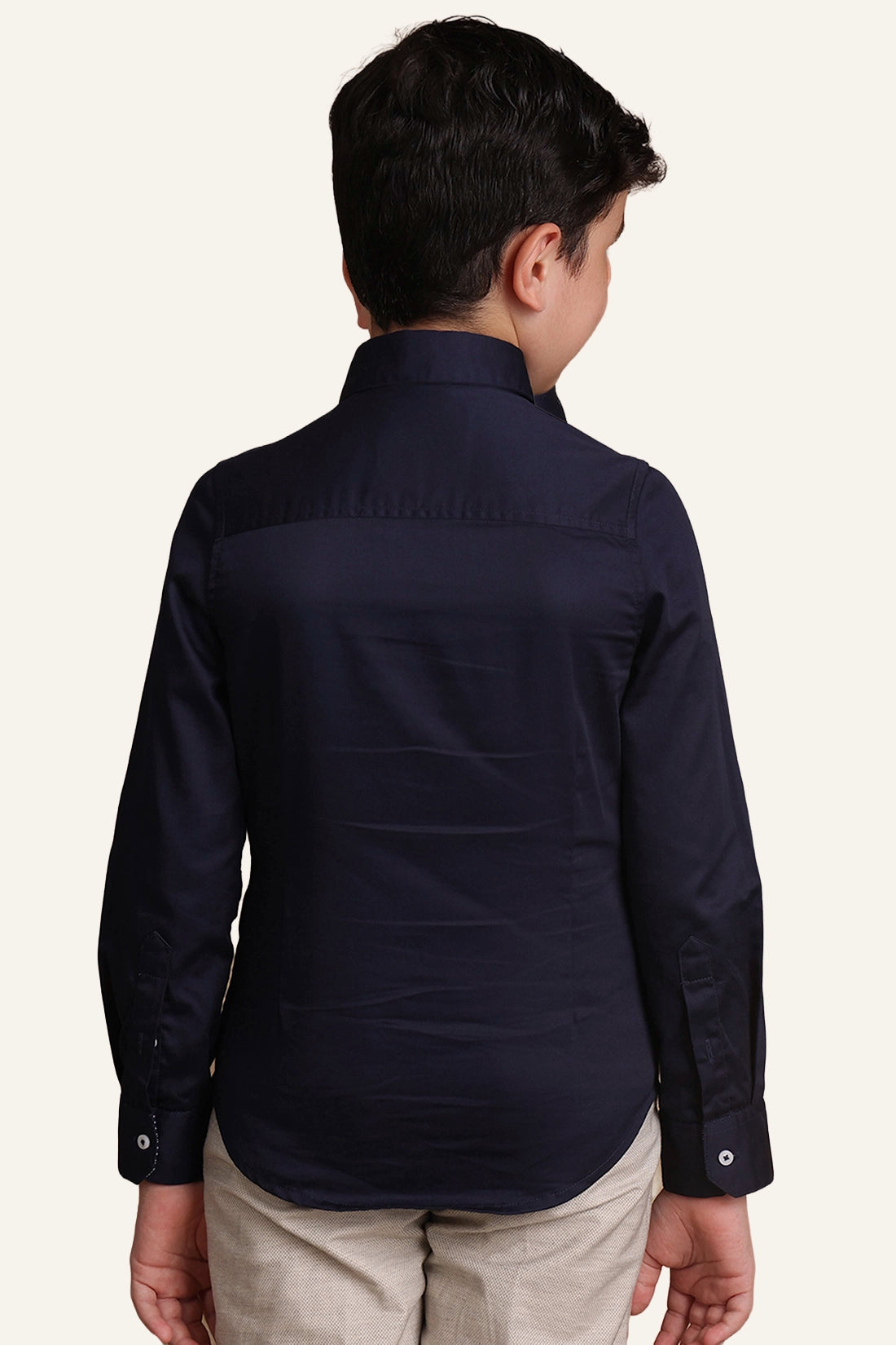 Boys Navy Blue Pintuck Slim Fit Shirt