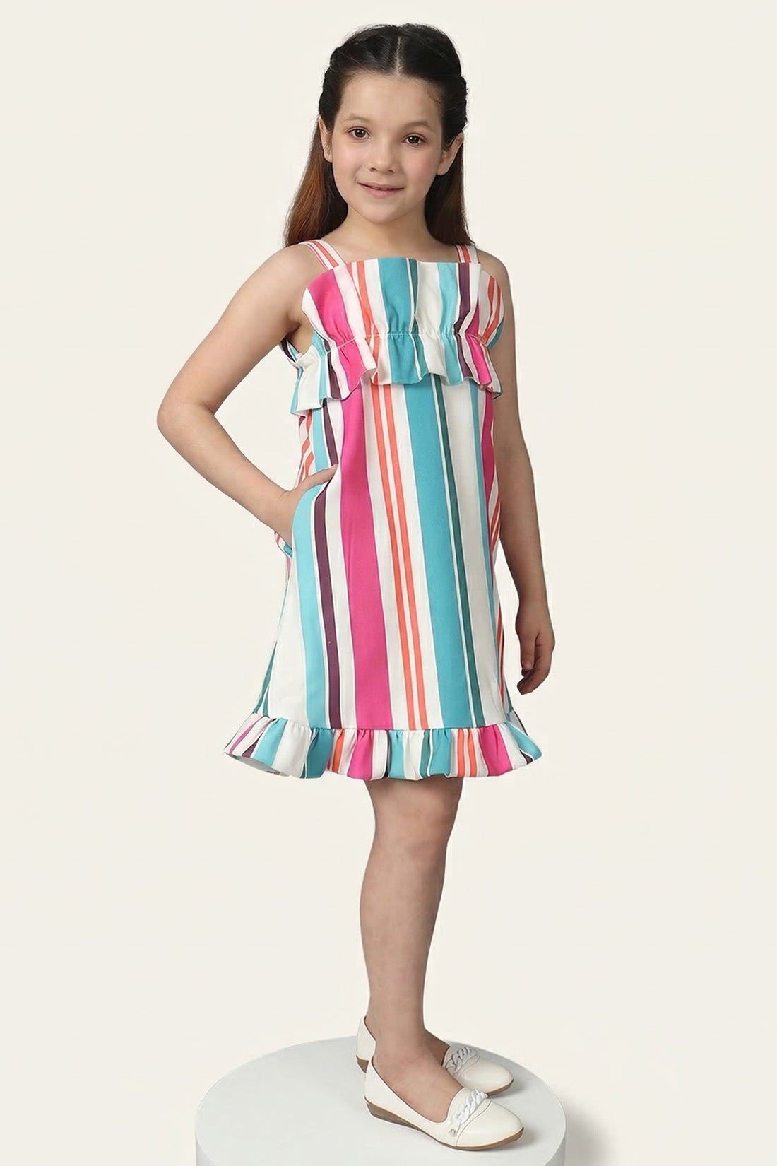 Girls Multicolored Striped Dress