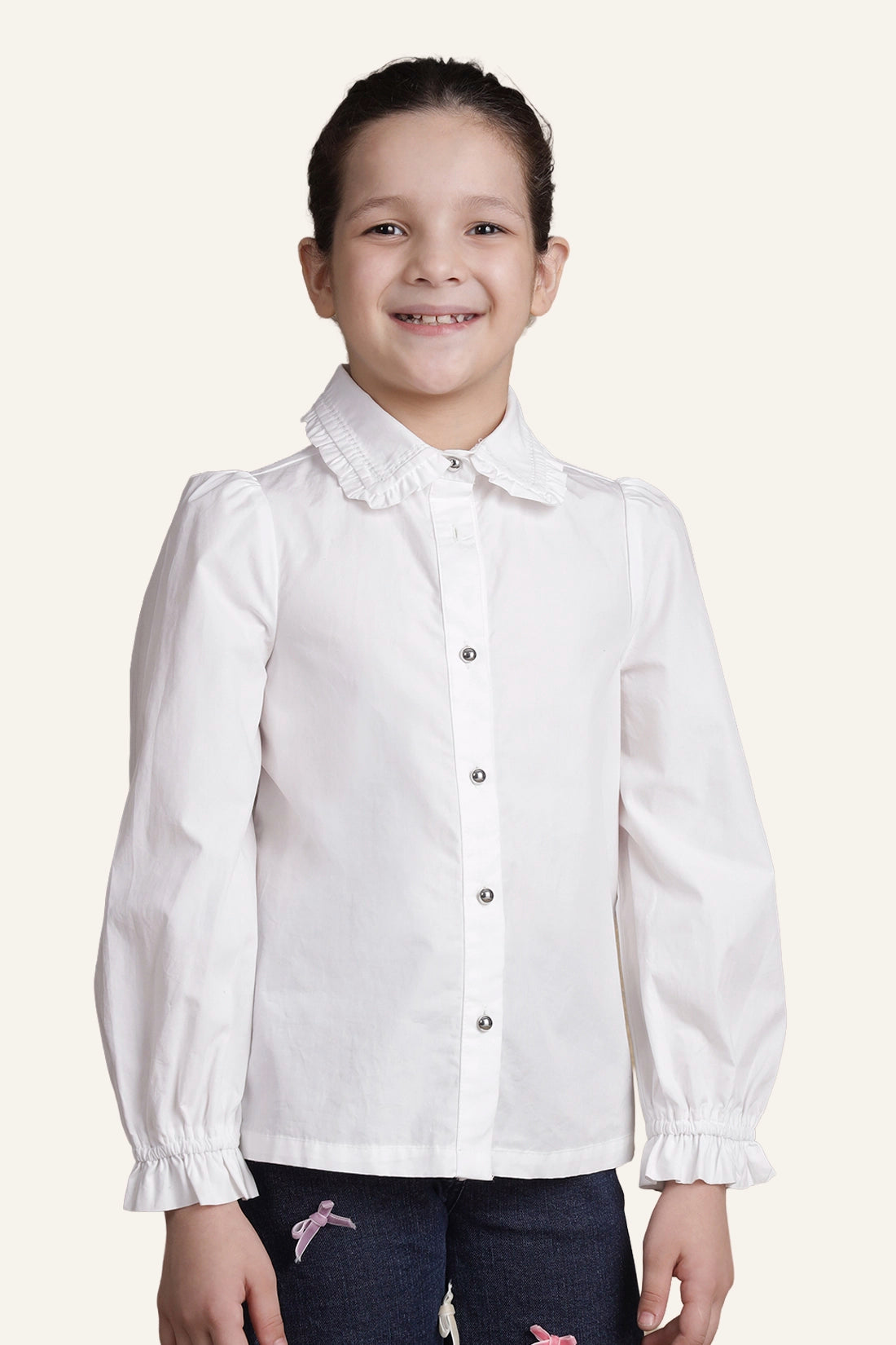 Girls Off White Embroidered Shirt