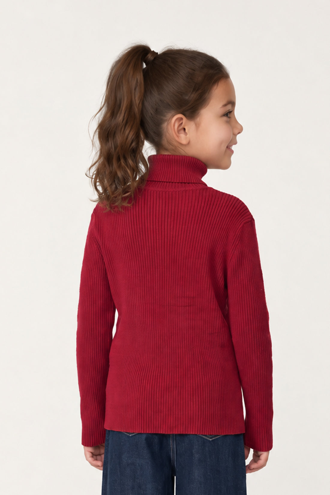 Unisex Red High Neck Acrylic Knit Jumper