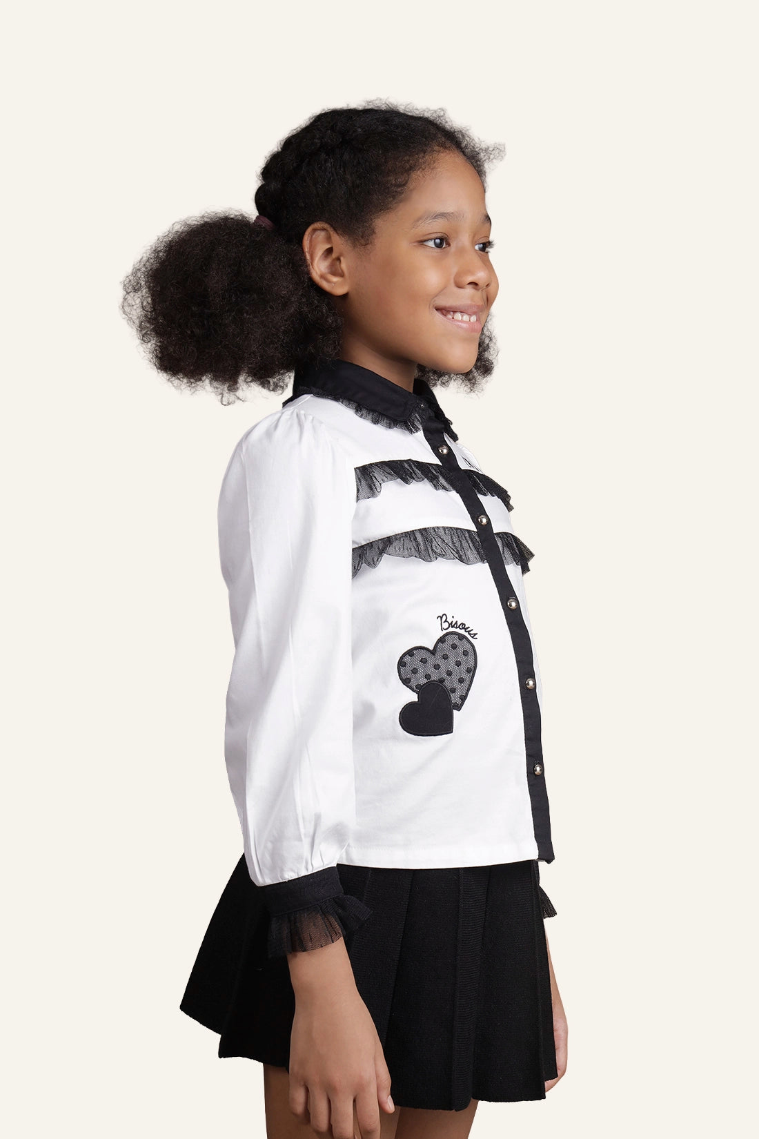 Girls Black & White Laced Top