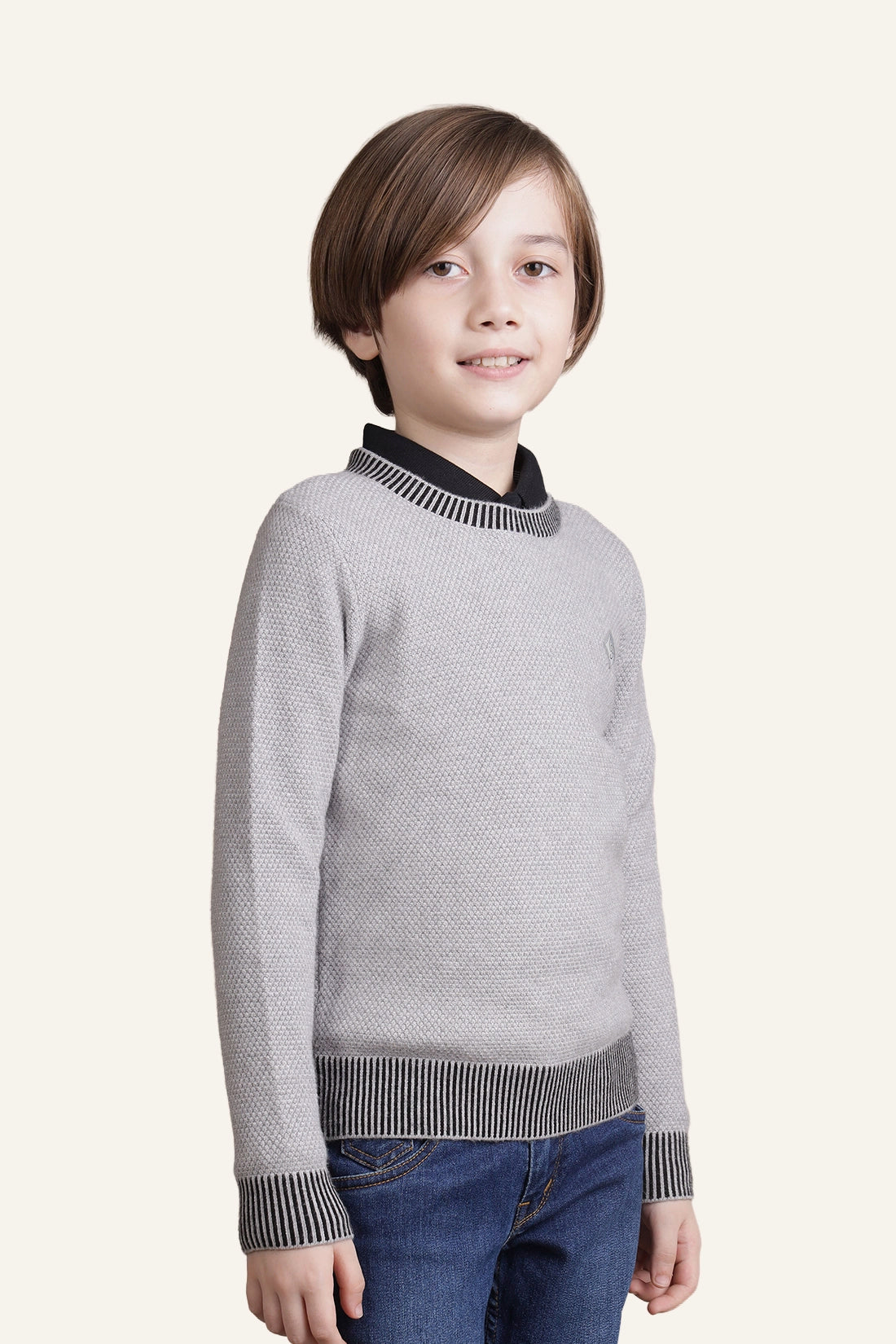 Boys Grey Solid Sweater