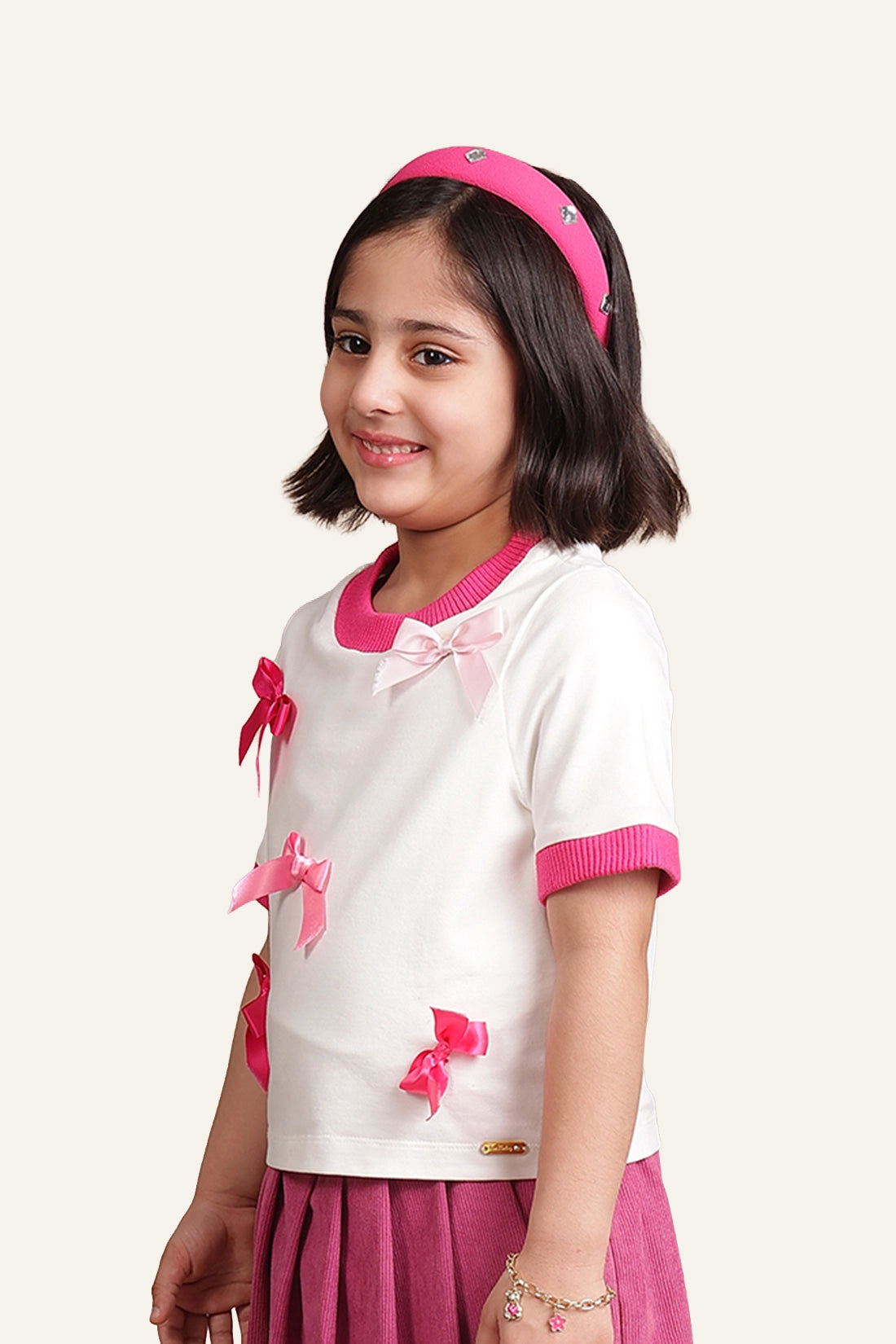Girls White Top with Pink bow