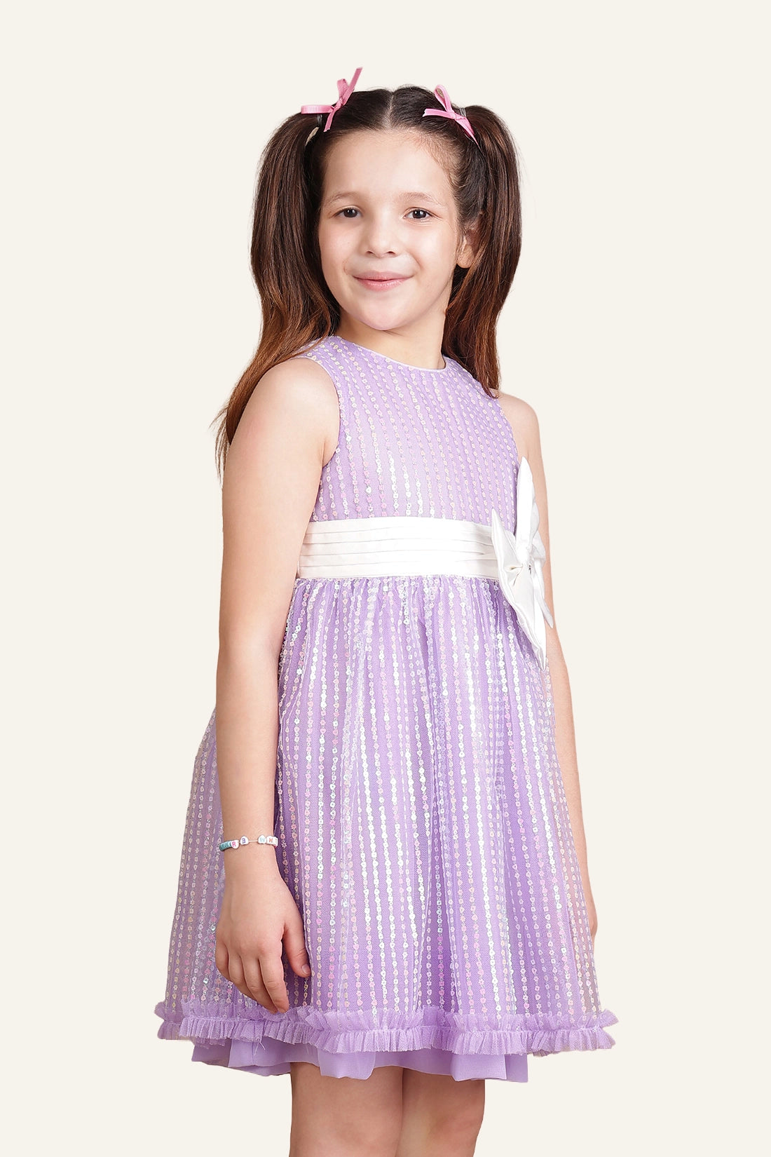 Girls Lilac Soft-Sequined Dress