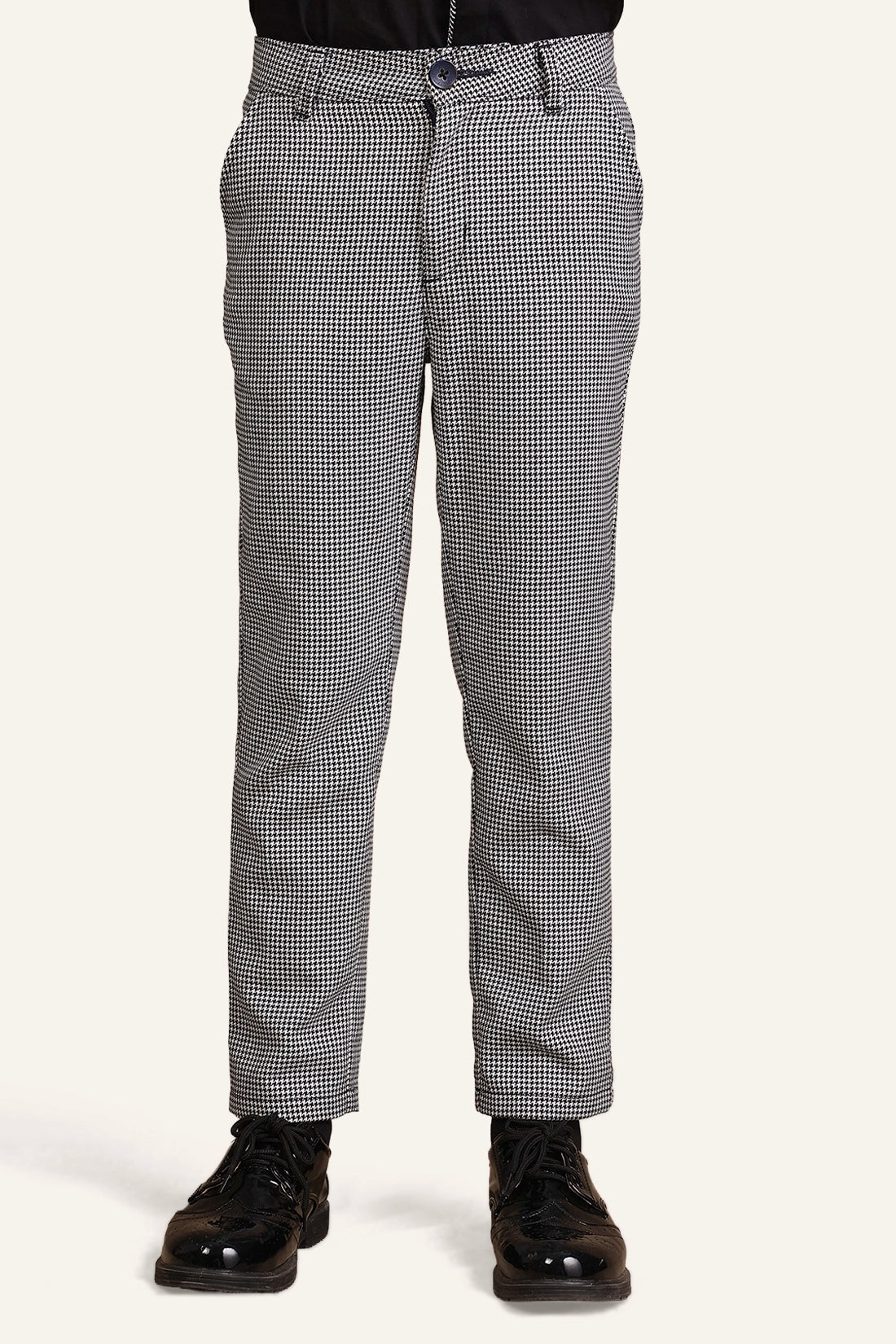 Boys White & Black Checks Trouser