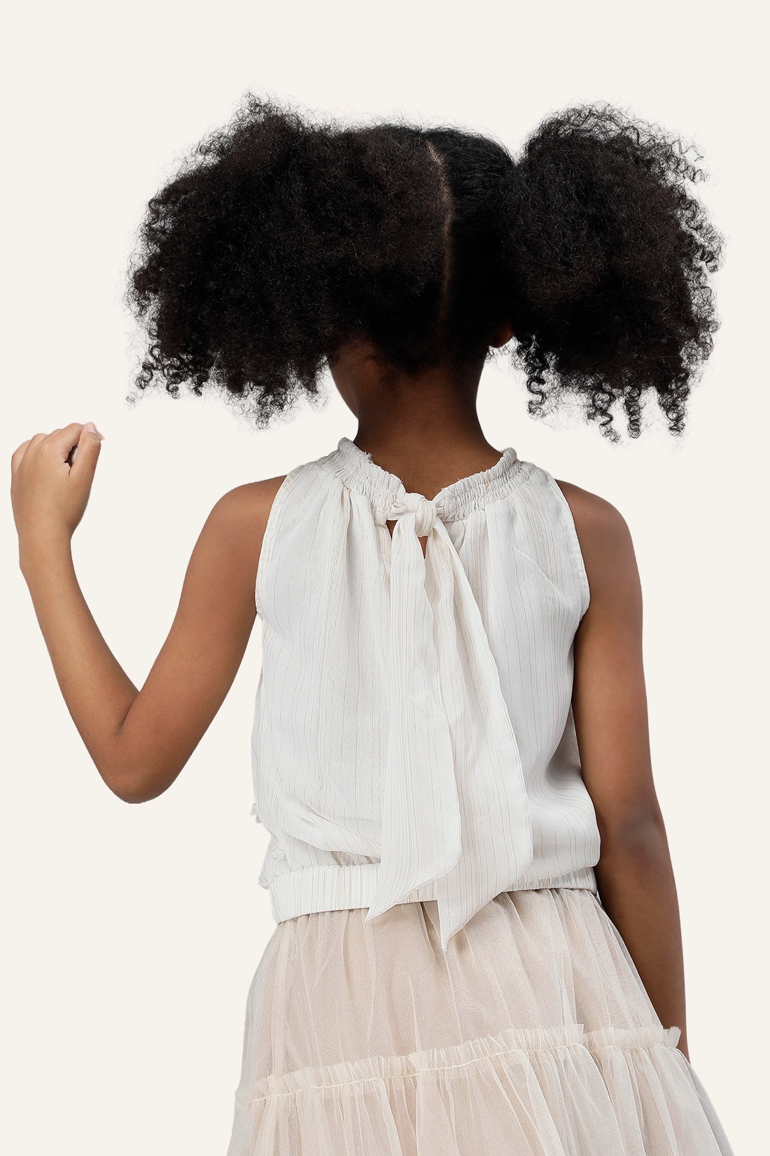 Girls Off White Round Neck Top