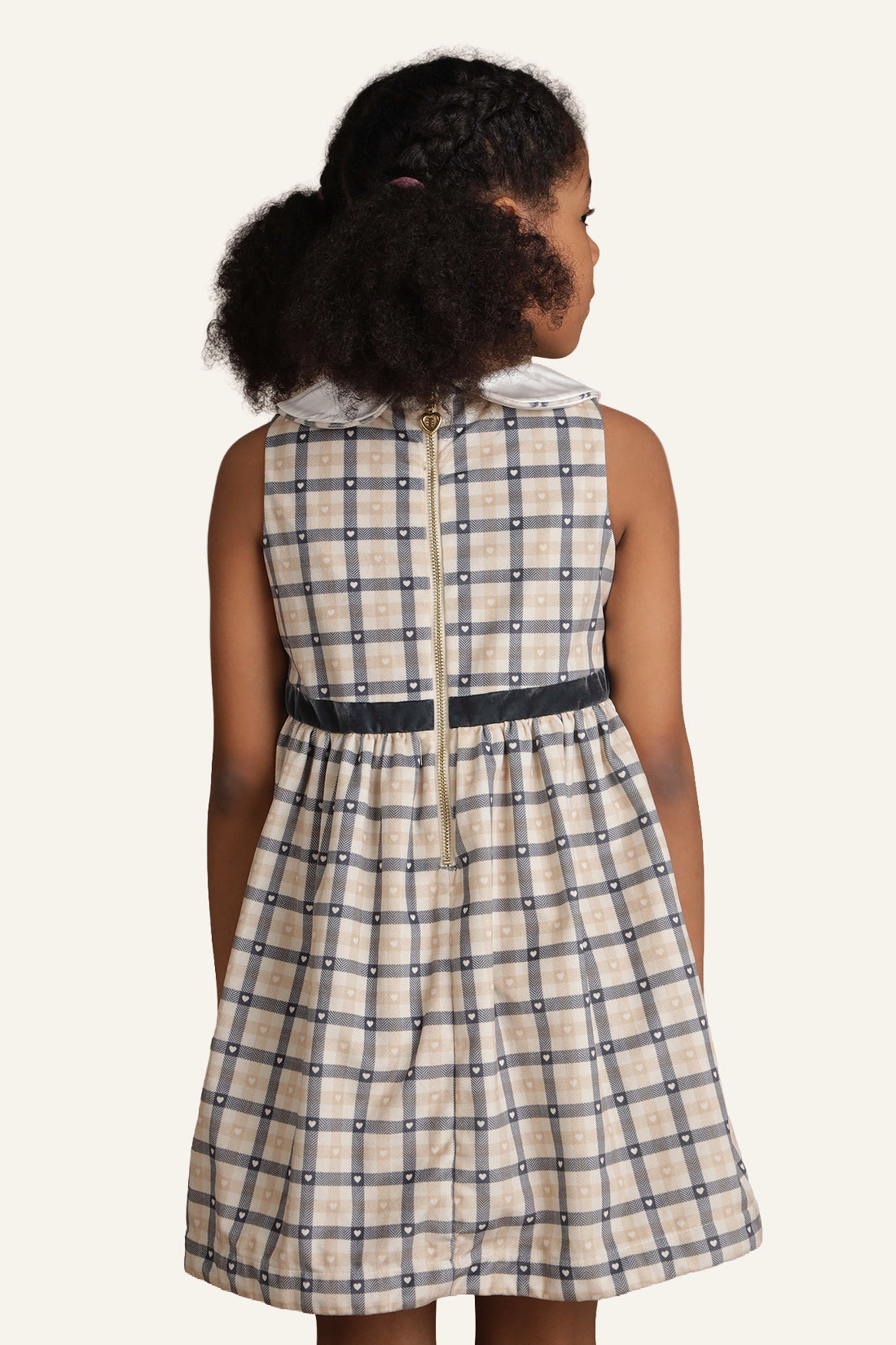 Girls Beige Checks Dress