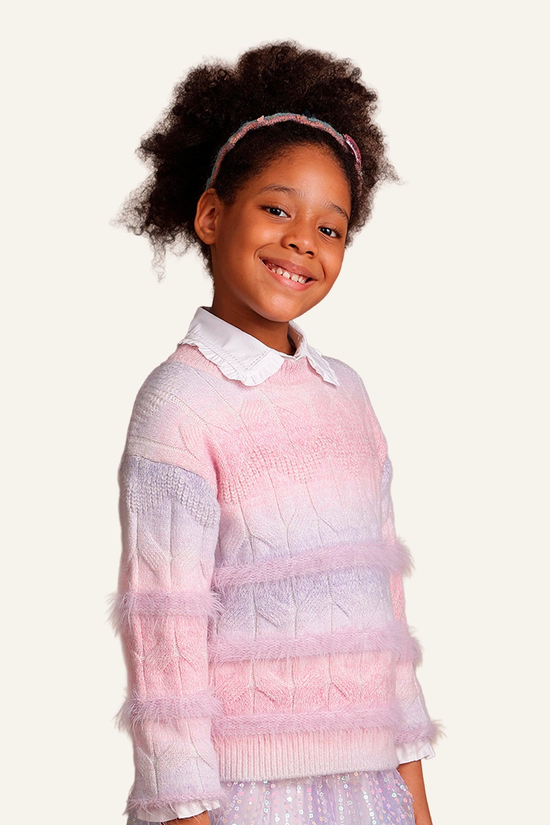 Girls Pink Solid Sweater