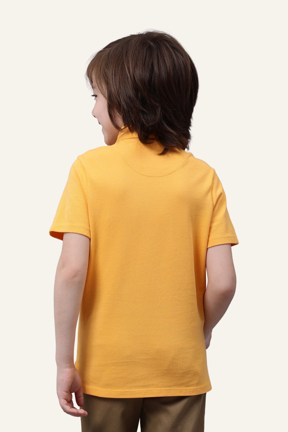 Boys Yellow Cotton Polo Neck T-shirt