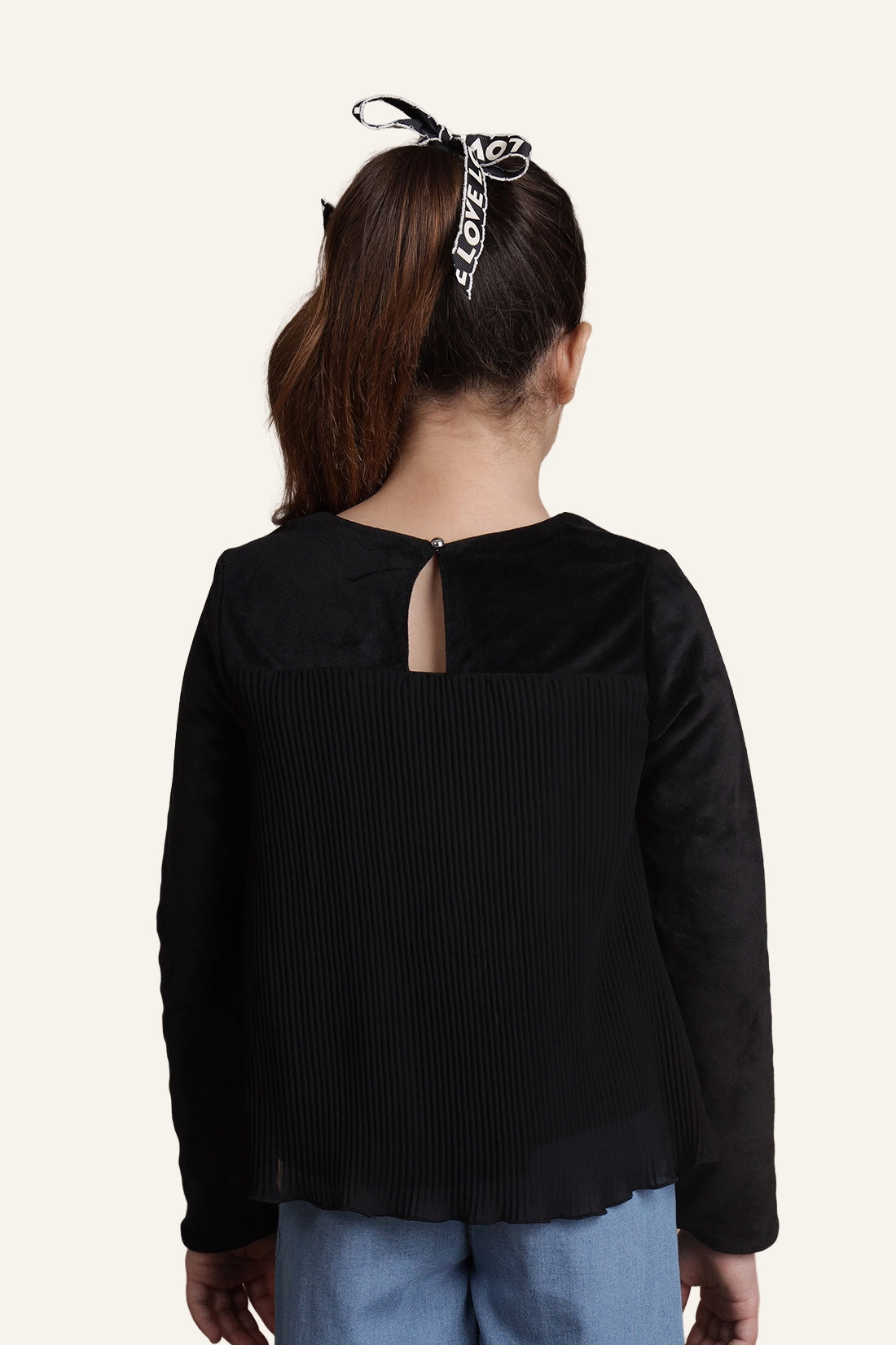 Girls Jet Black Pleated Top