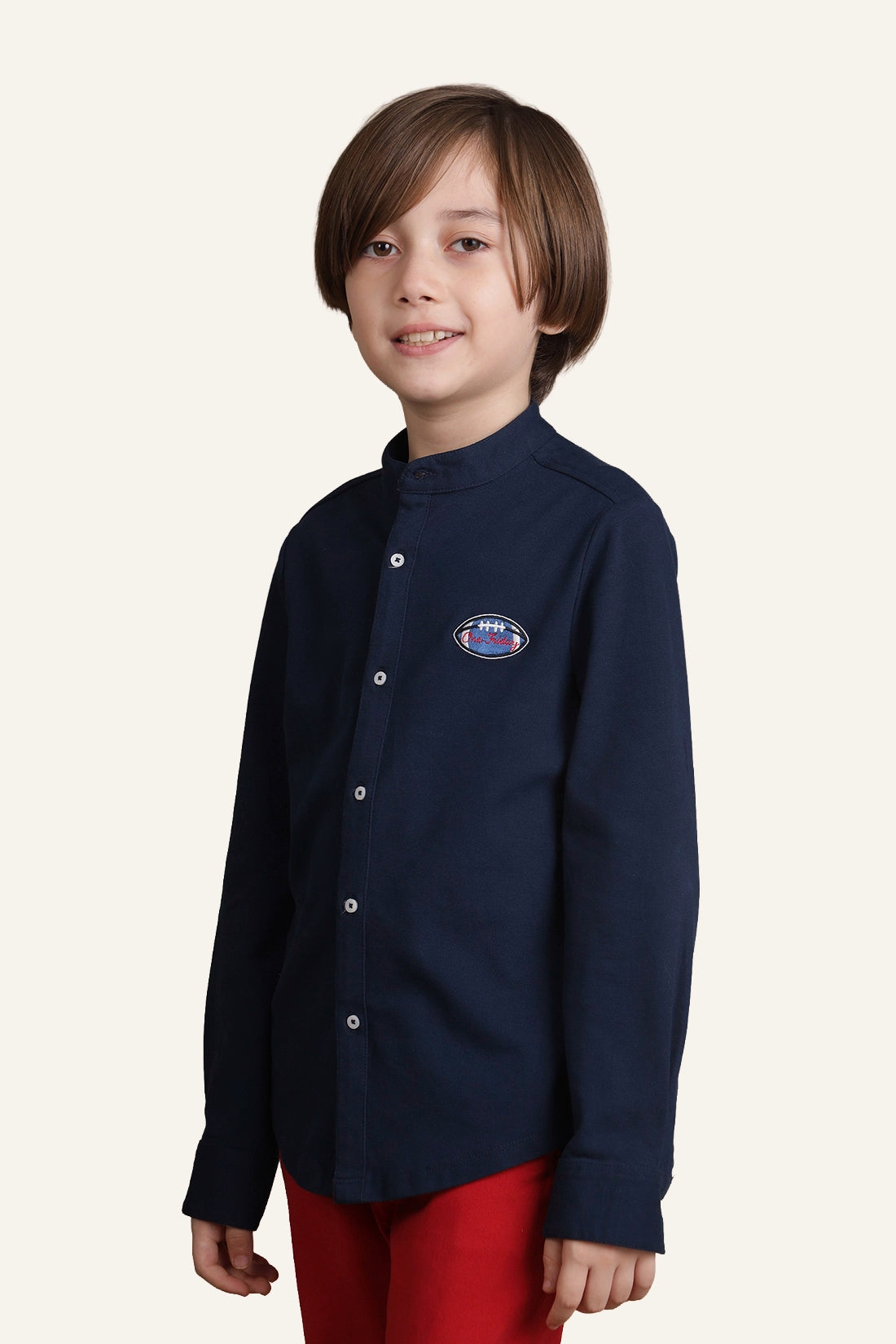 Boys Navy Blue Mandarin Collar Shirt