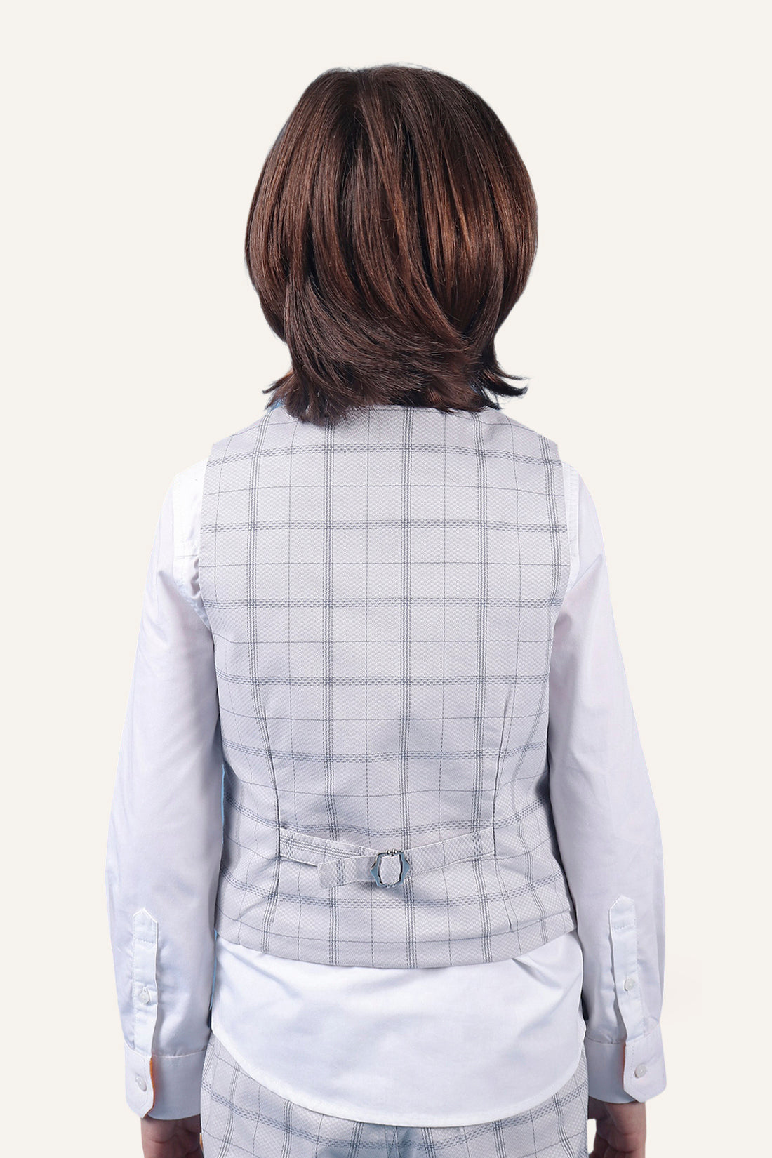 Boys 100% Cotton Grey Check Waistcoat With Front Pockets