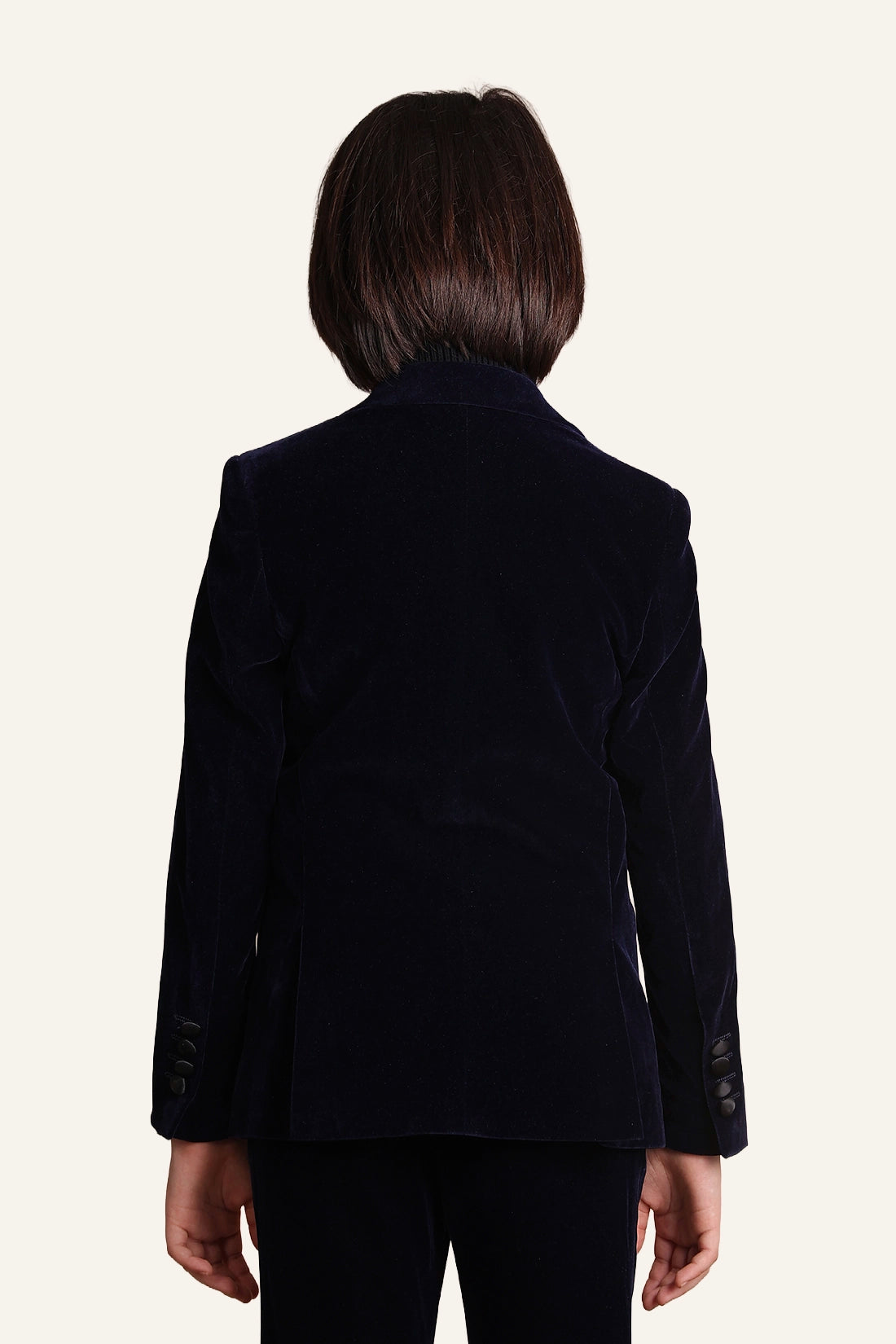 Boys Navy Blue Velvet 2 Piece Suit Set