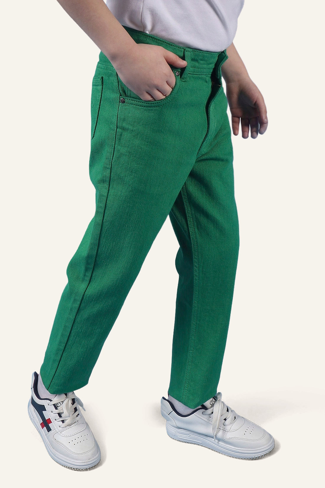 Boys Green Embroidered Jeans