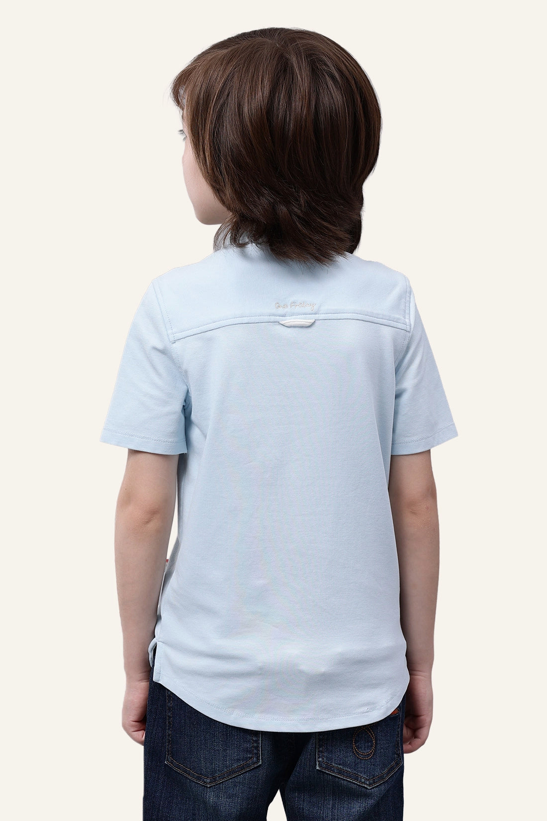 Boys Blue Chinese Collar Cotton Shirt