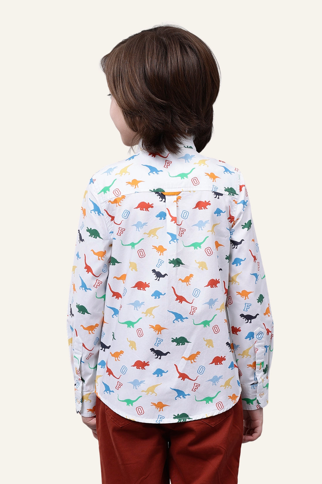 Boys Off White Chinese Collar Shirt