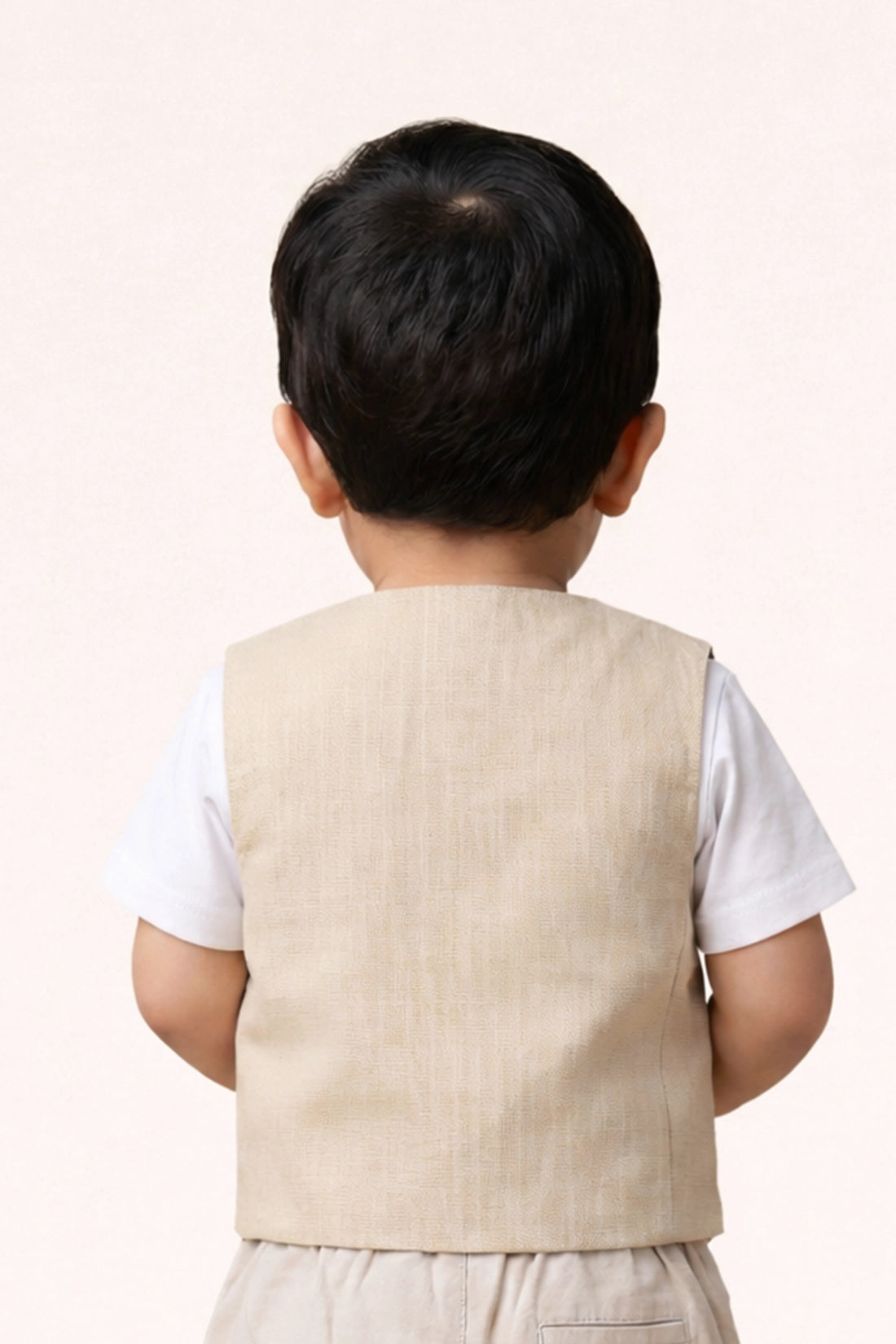 Baby Boys Beige Round Neck Waistcoat with T-Shirt