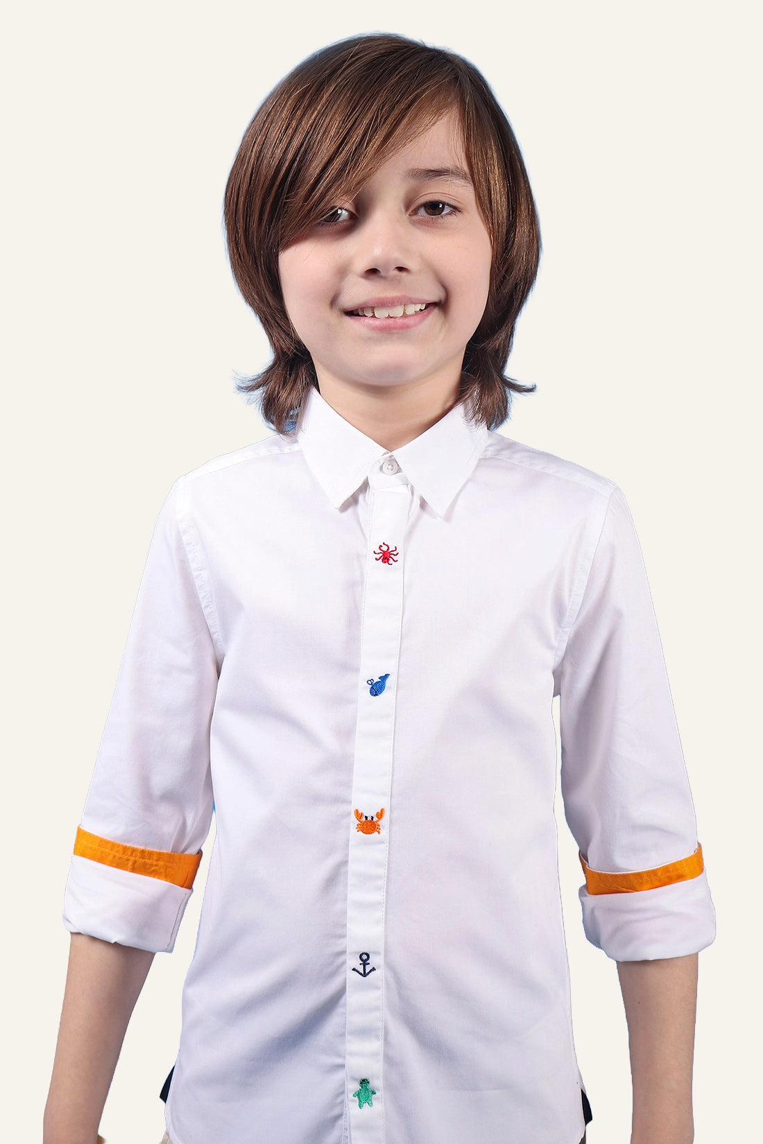 Boys White Embroidered Shirt