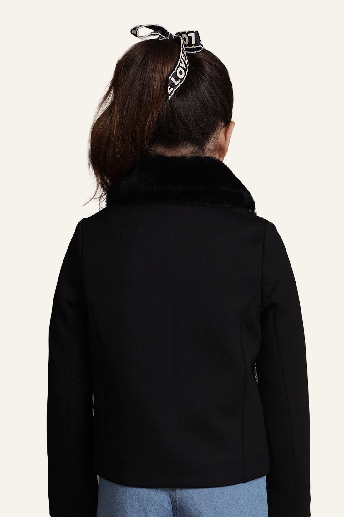 Girls Sequinned Black Jacket