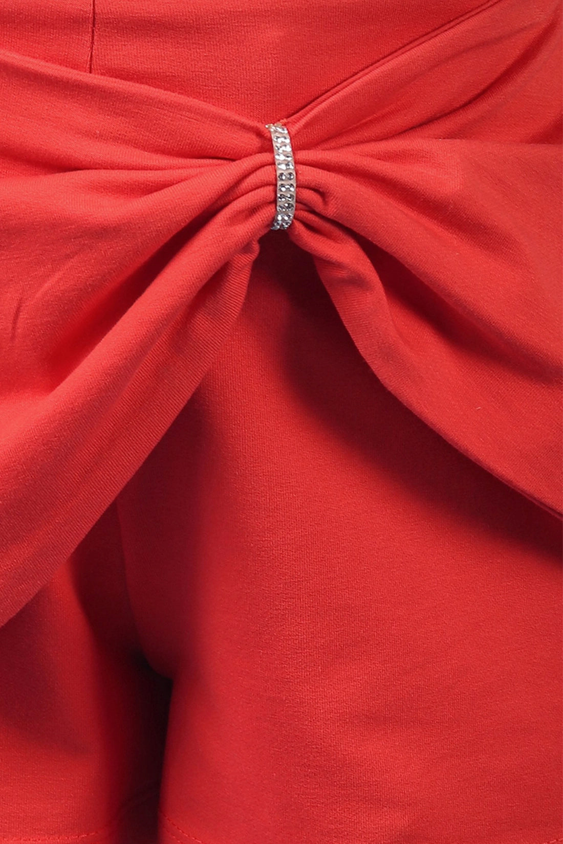 Girls Red Cotton Blend Shorts With Bow Pattern
