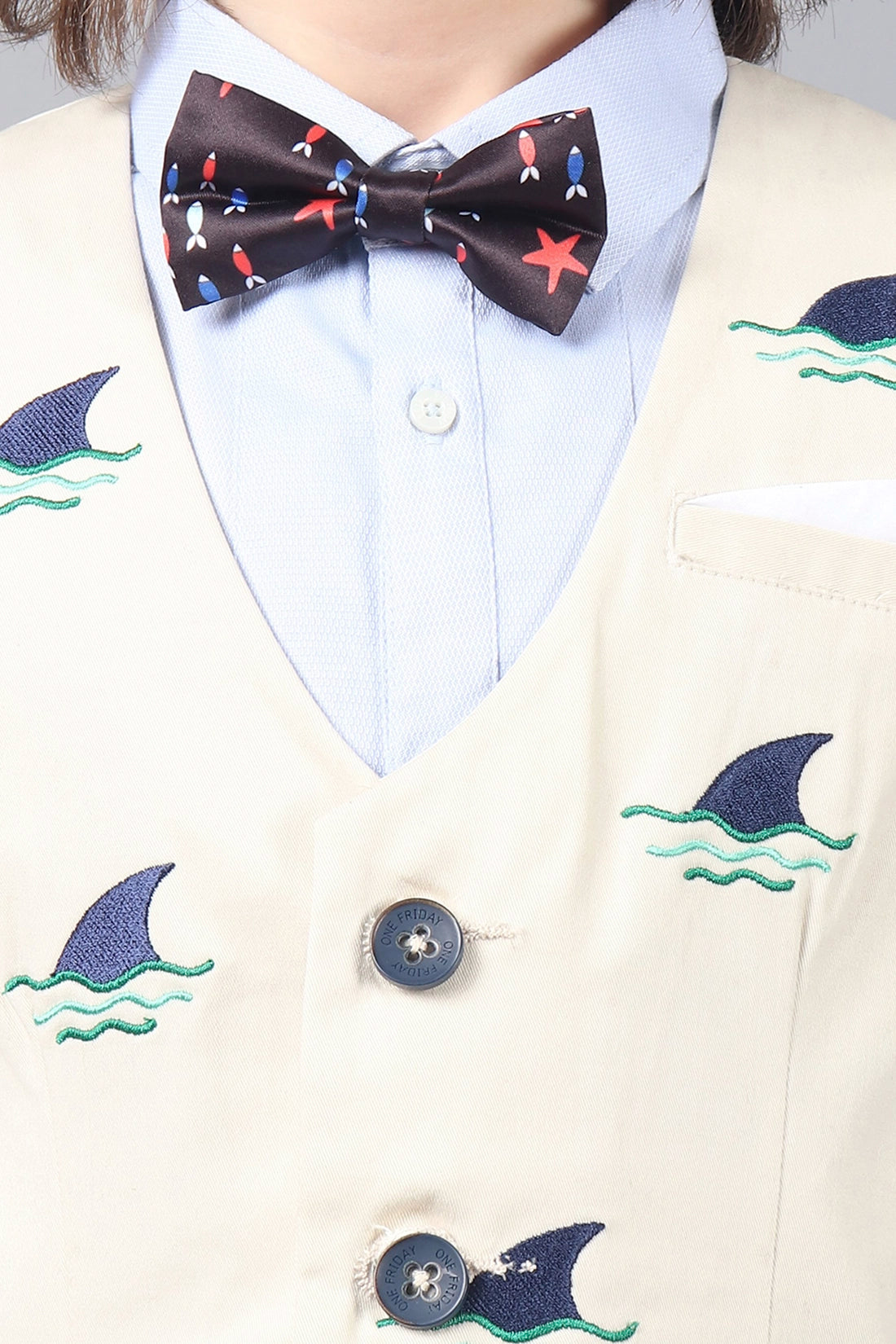 Boys Beige Embroidered Waistcoat