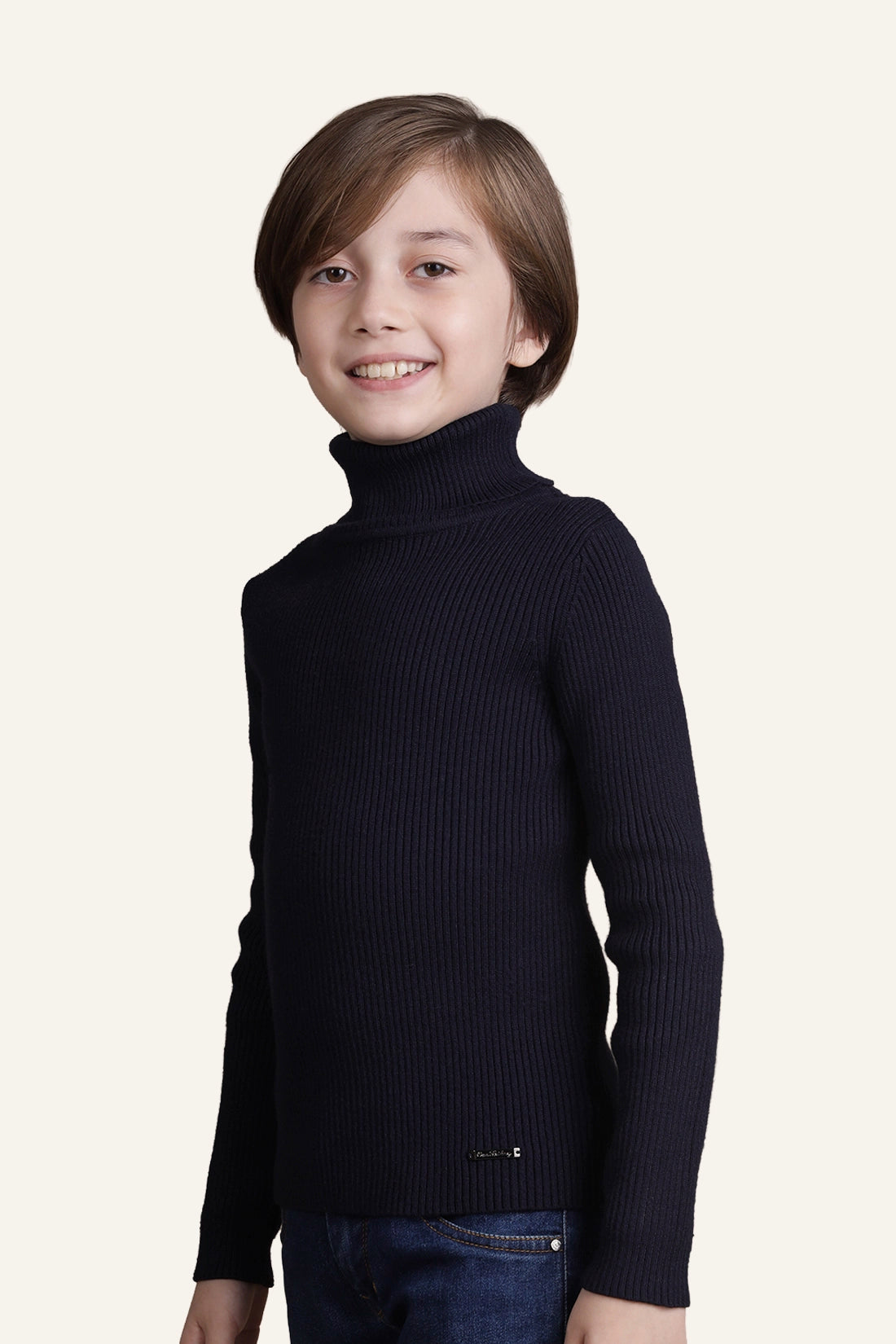 Boys Navy Blue Solid Jumper