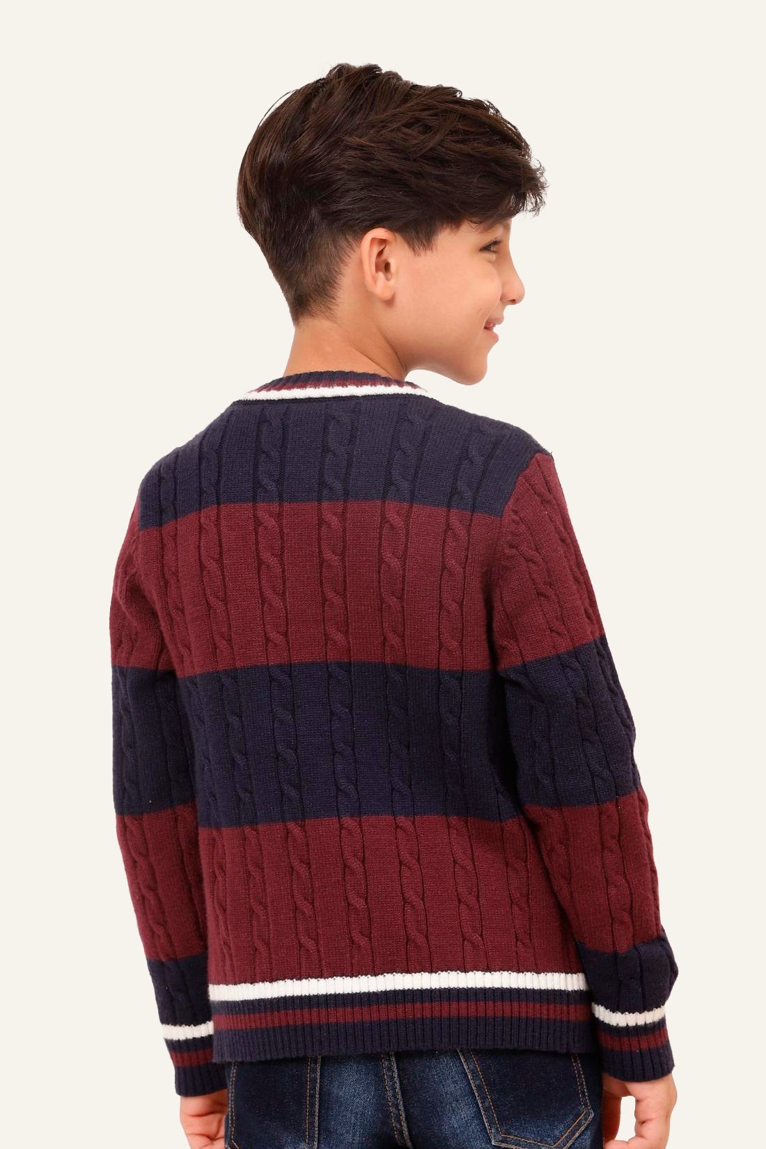 Boys Blue & Burgundy Stripes Cardigan