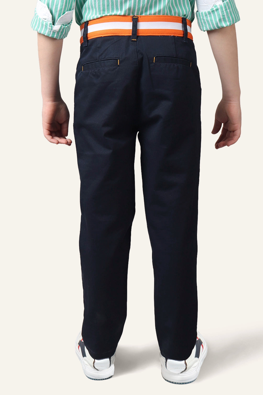 Boys Navy Blue Striped Waistline Trouser