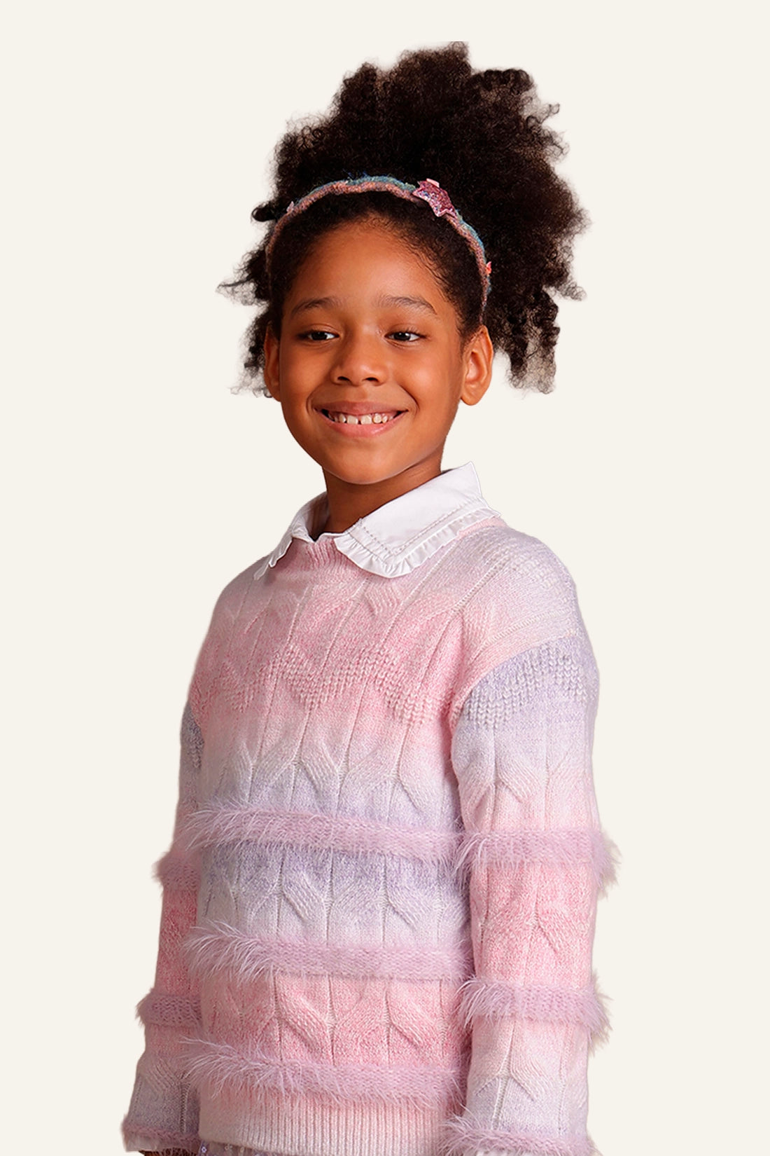 Girls Pink Solid Sweater