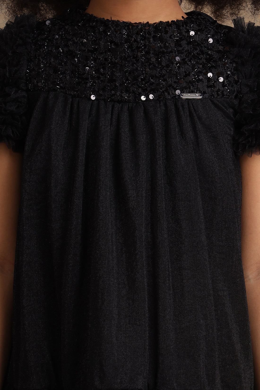 Girls Black Sequinned Embroidered Dress