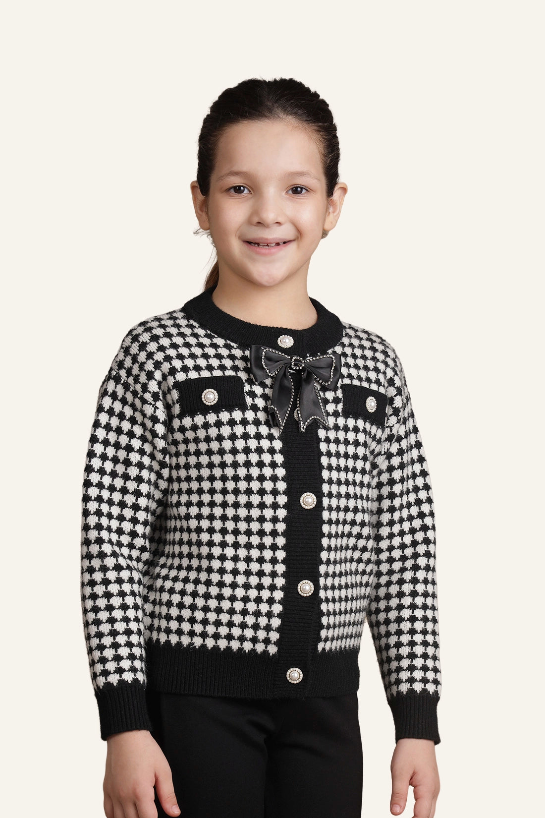 Girls Black Checks Sweater