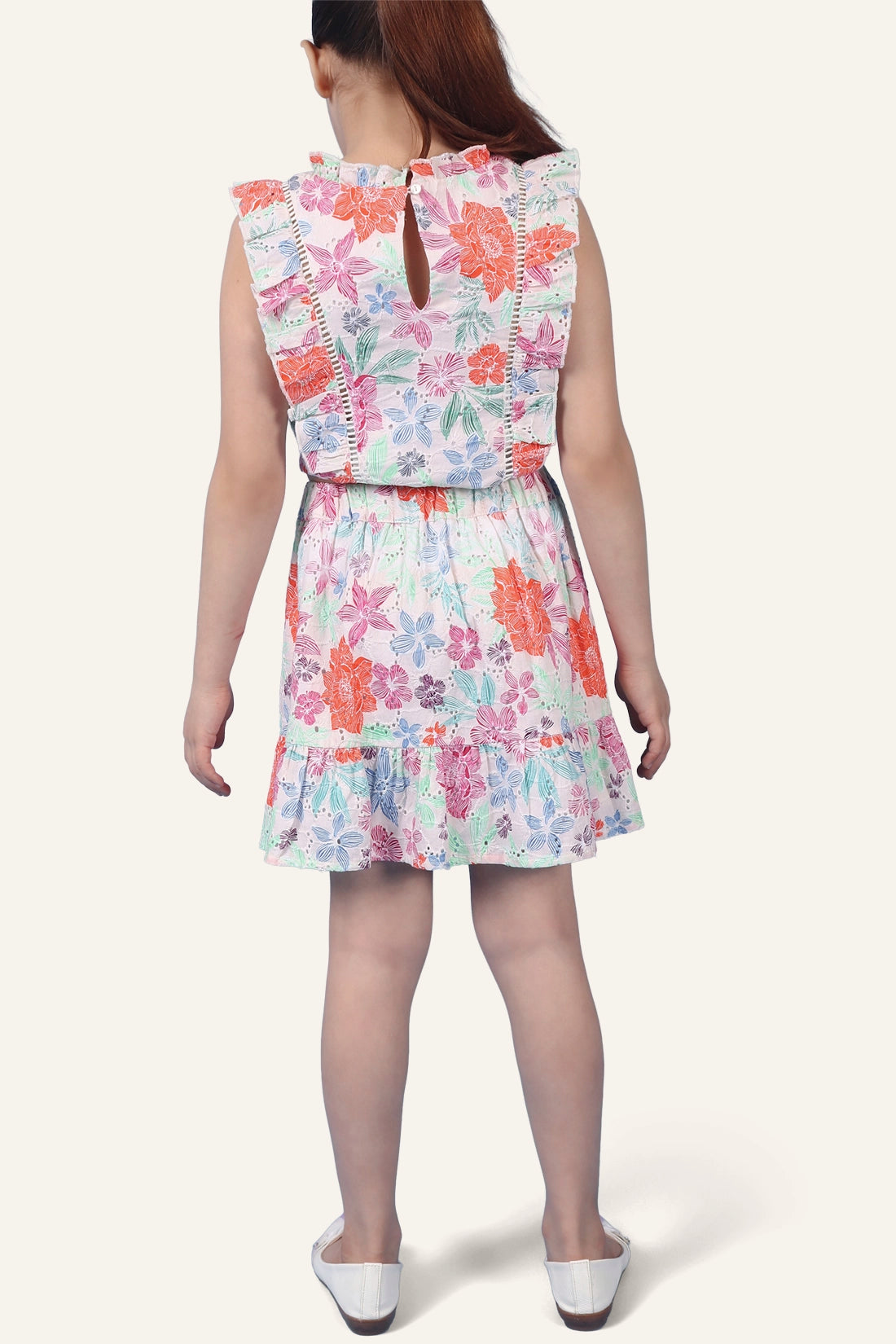 Girls Beige Printed Tiered Skirt With Elasticated Waistband