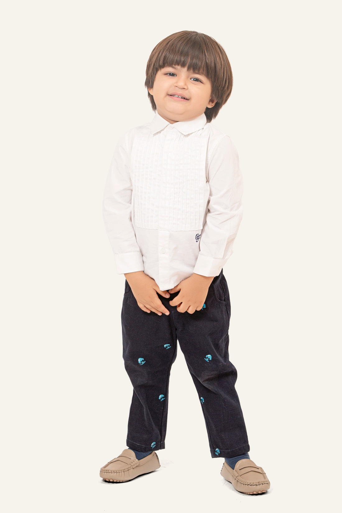 Baby Boys Blue Embroidered Trouser