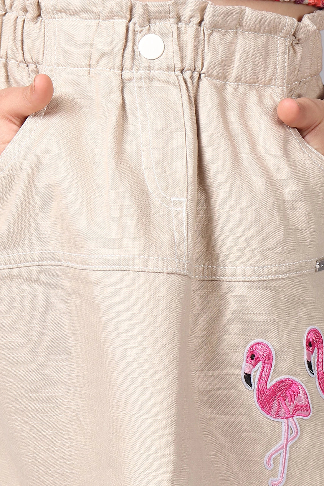 Girls Beige Embroidered Skirt