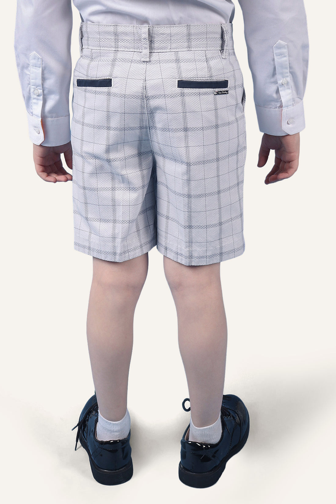 Boys 100% Cotton Grey Check Shorts With Side Pockets