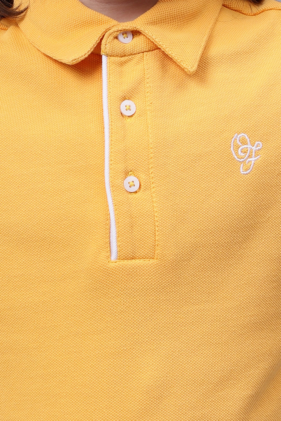 Boys Yellow Cotton Polo Neck T-shirt