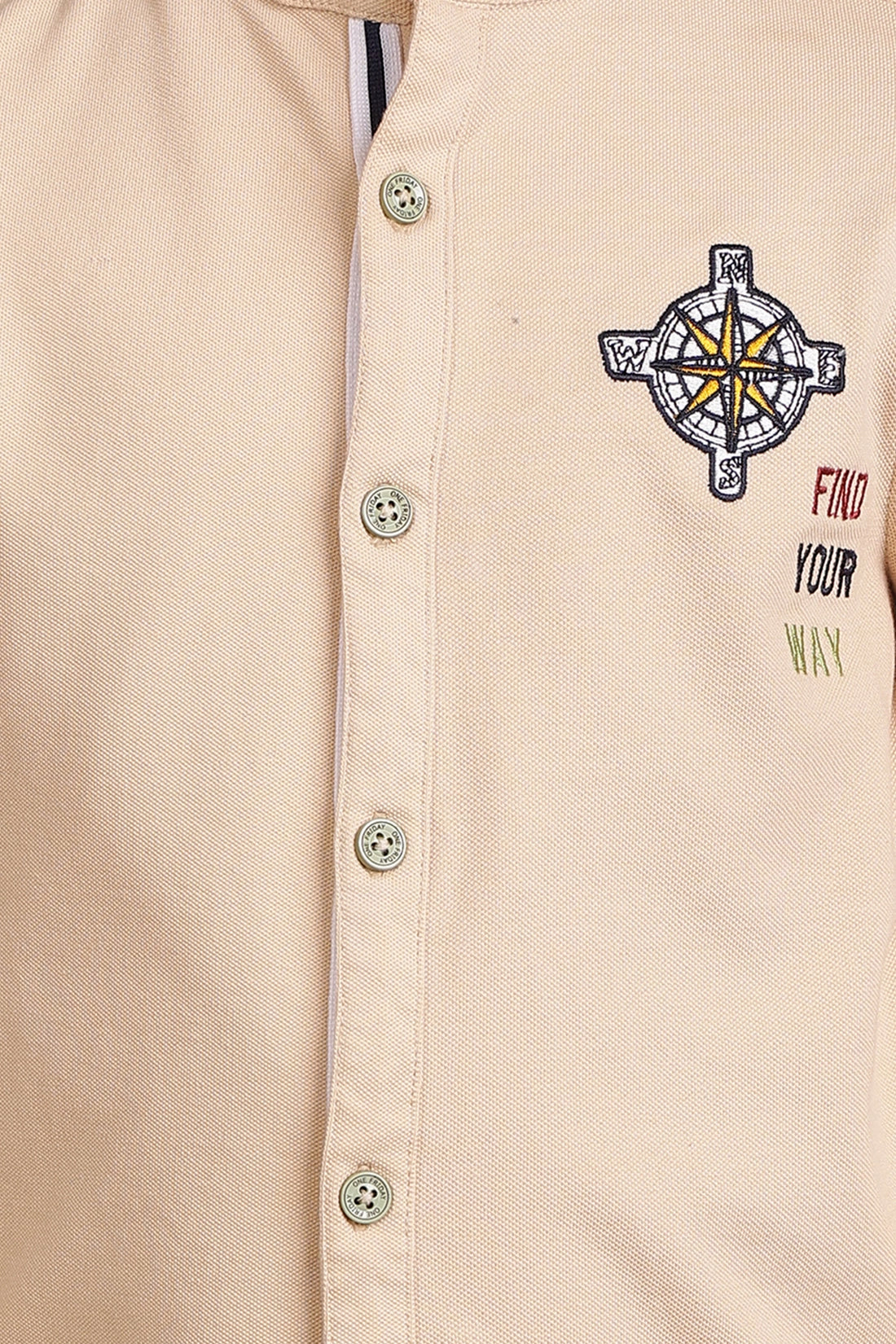 Boys Beige Embroidered Shirt