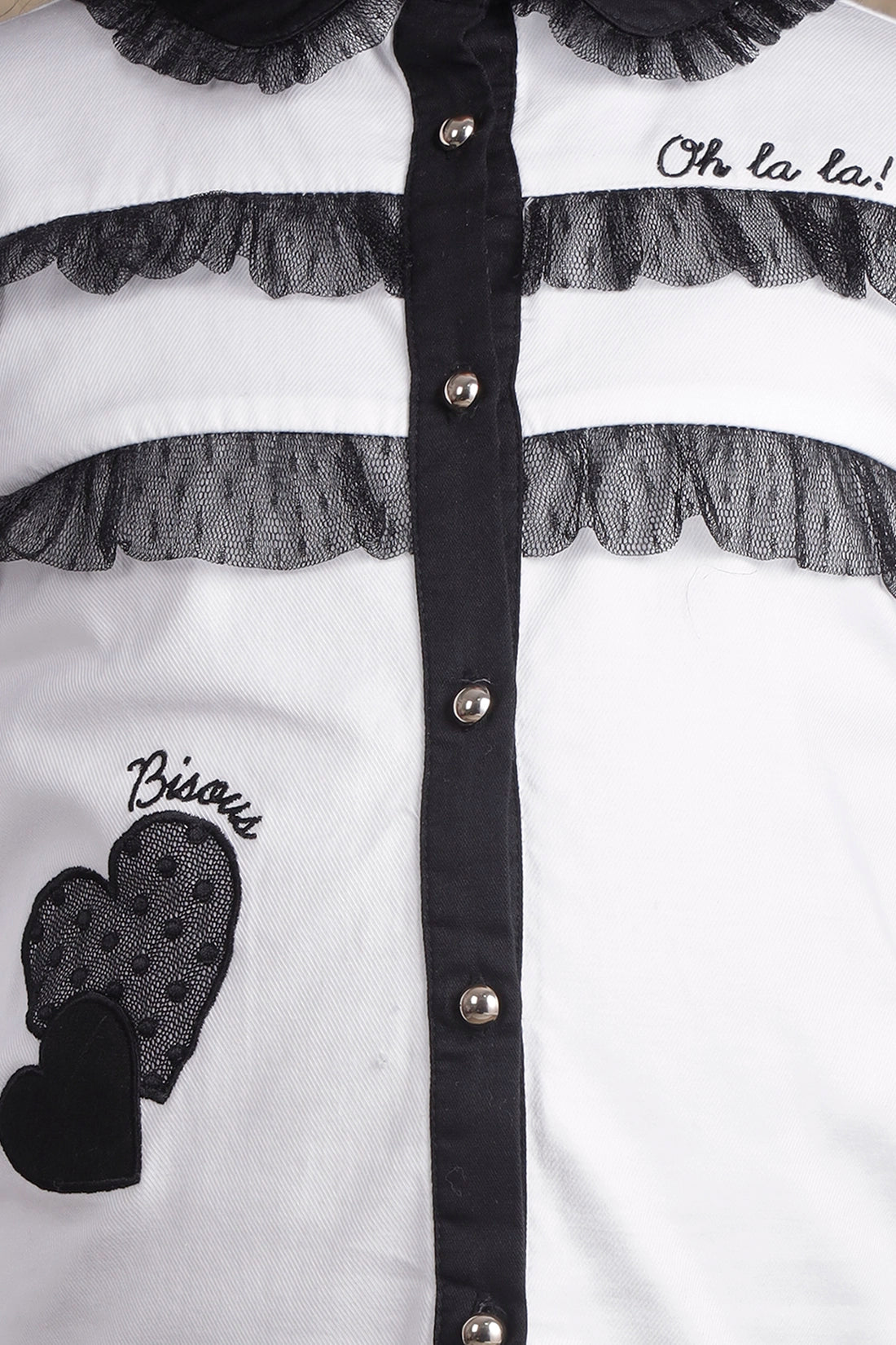 Girls Black & White Laced Top