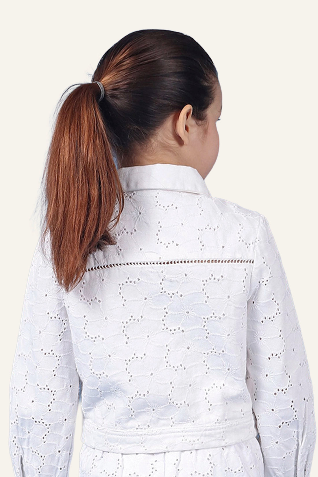 Girls White Schiffli Jacket
