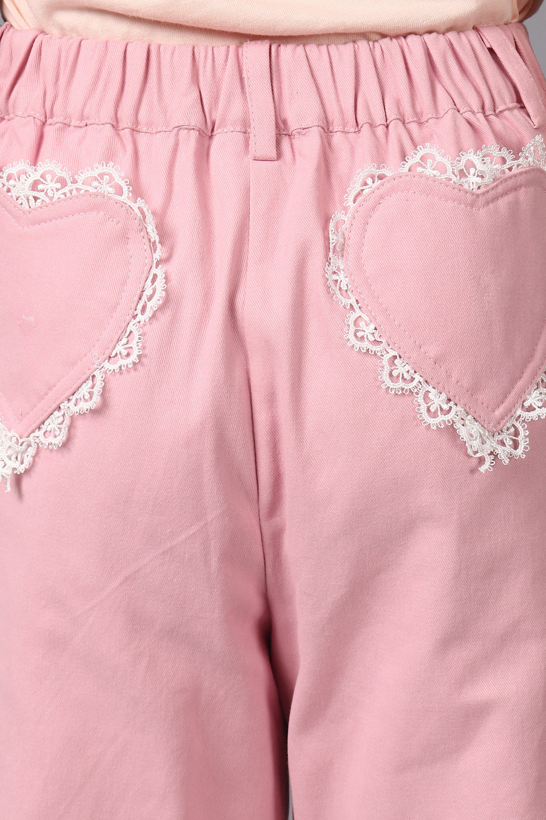Girls Pink Cotton Laced Trouser