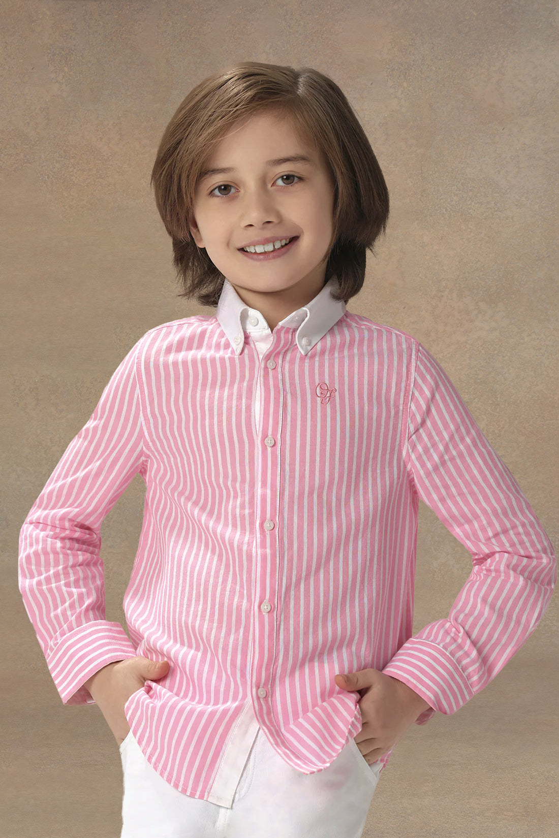 Boys Pink & White Striped Shirt