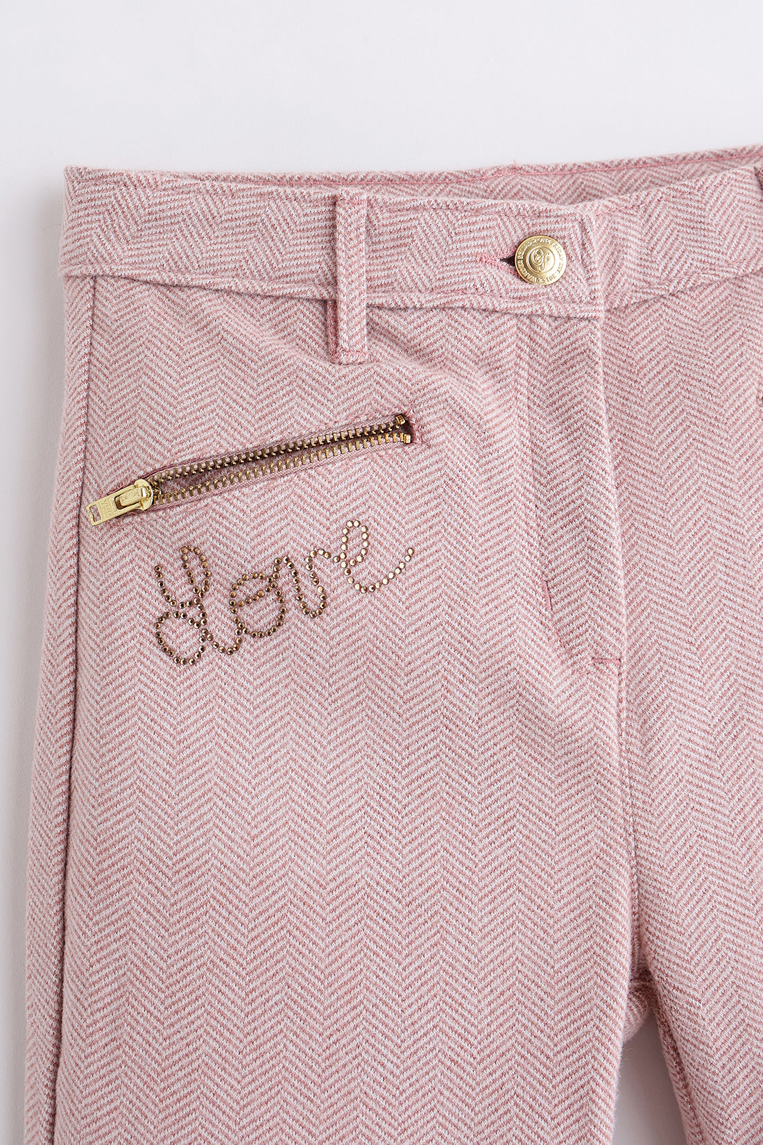 Girls Peach Woven Trouser with Button Waist